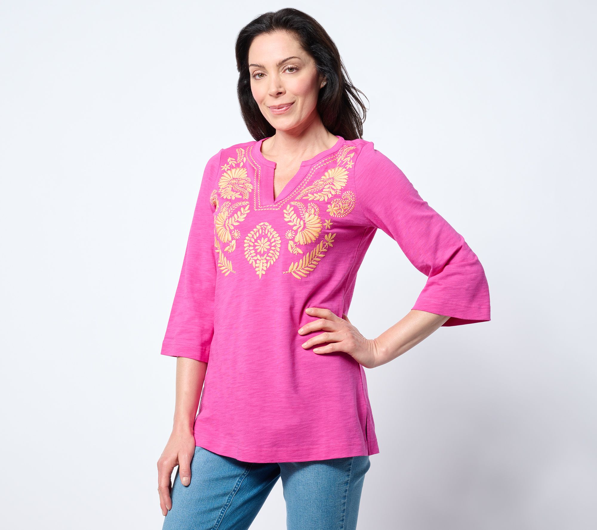 Bellisima by Kim Gravel Regular Slub Knit Artisan Embroidered Top