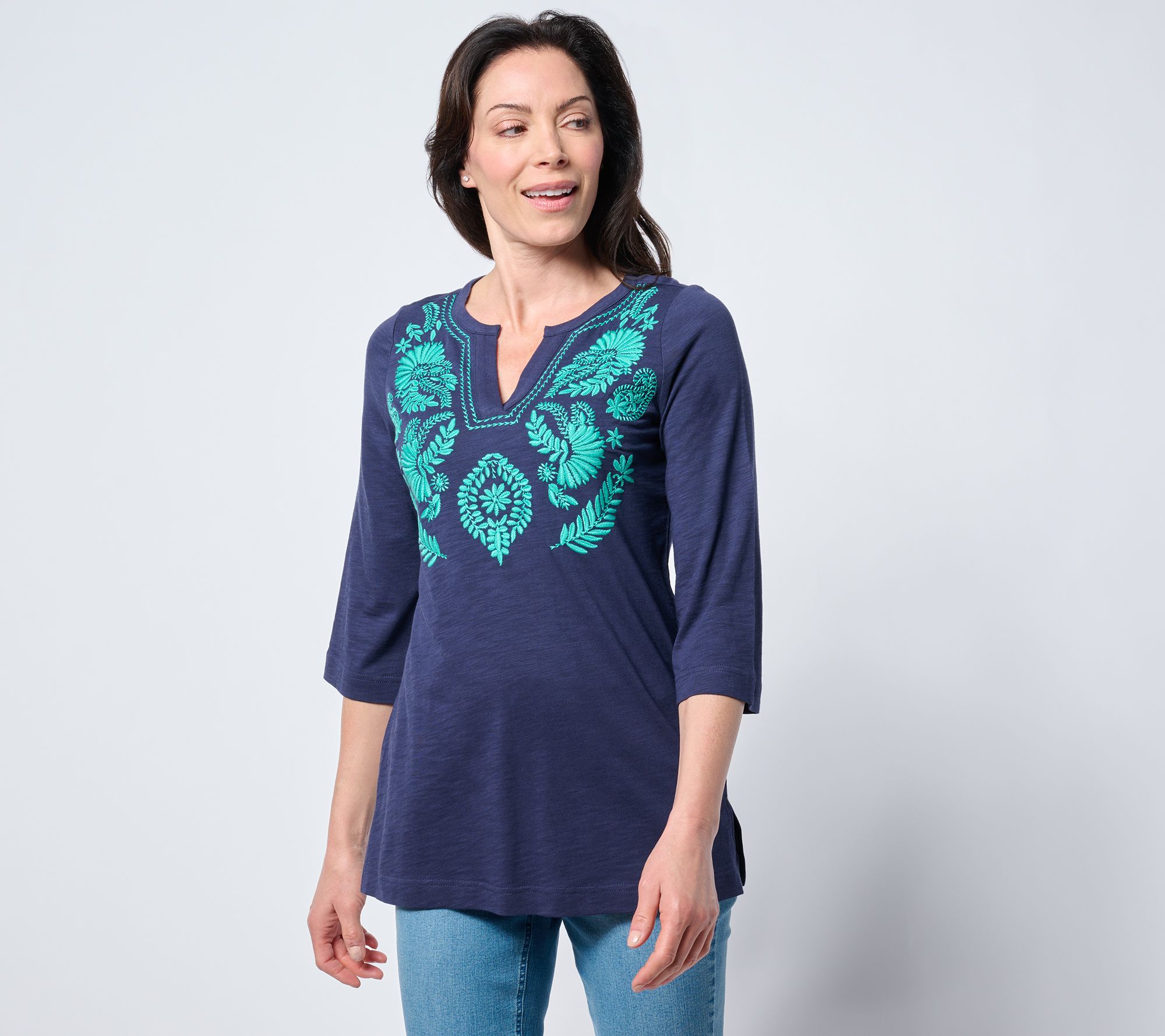 Bellisima by Kim Gravel Regular Slub Knit Artisan Embroidered Top