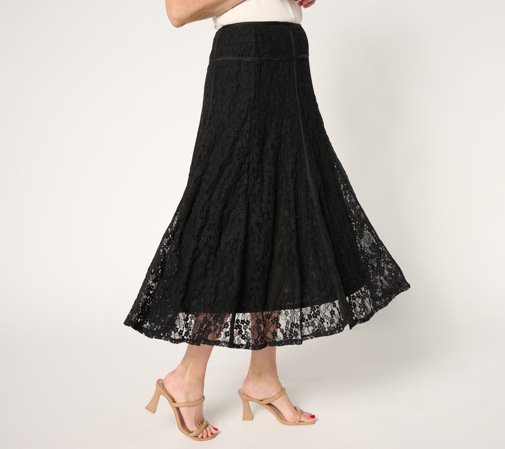 Susan Graver Occasions Petite Lace Midi Skirt w/ Piping Detail