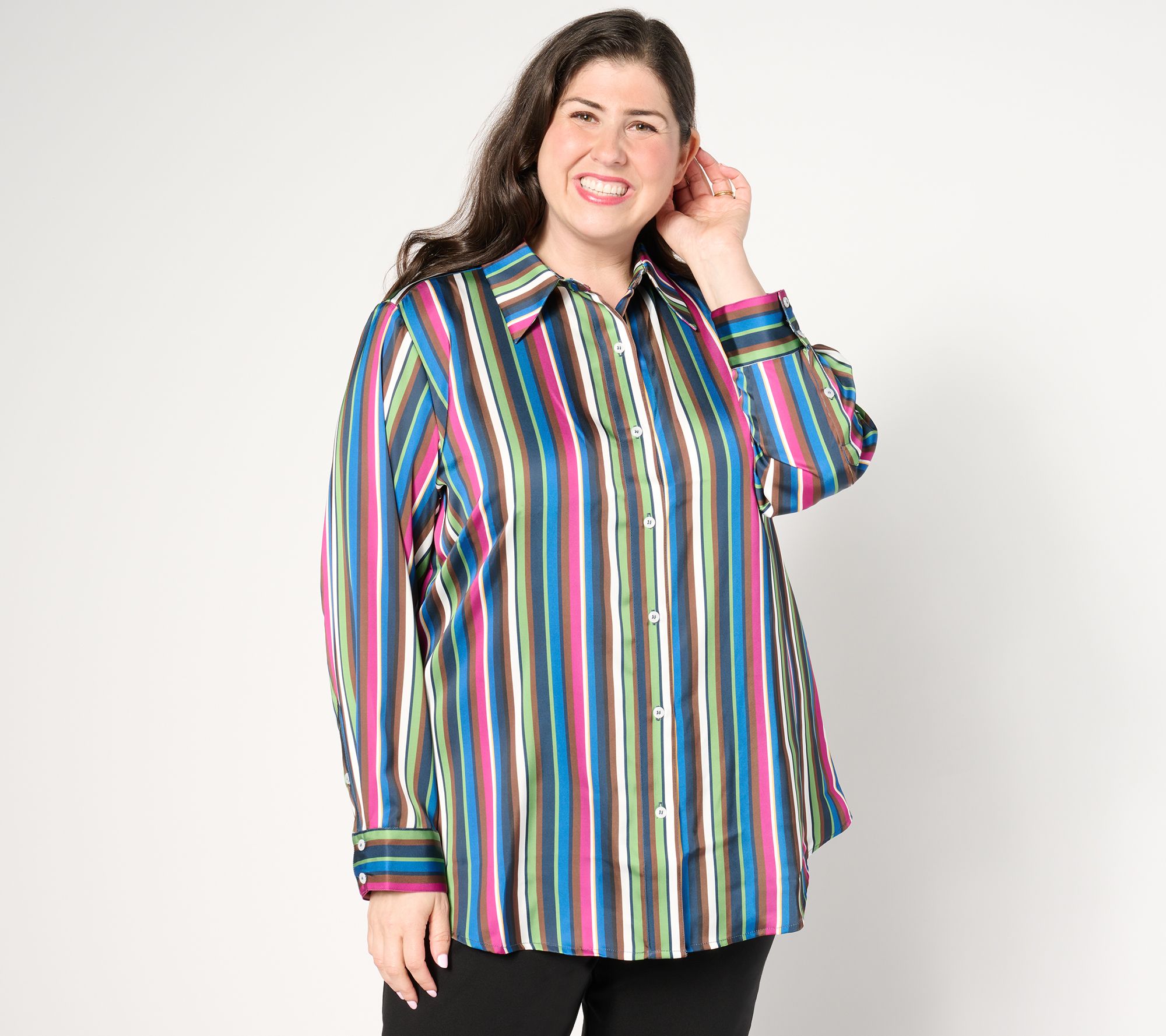 "As Is" by Stacy London Printedf Satin Button Front Shirt