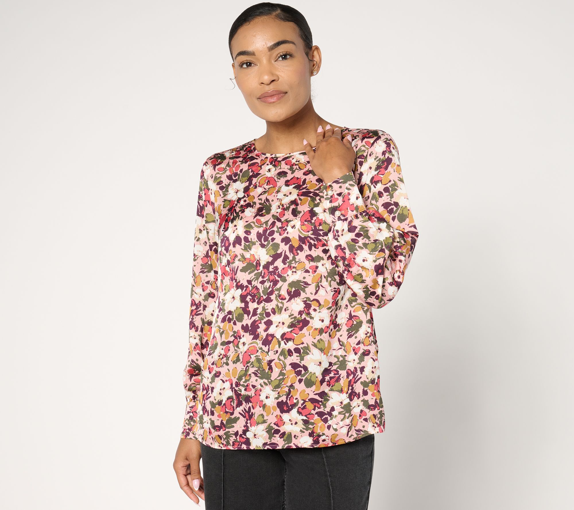 "As Is" BEAUTIFUL by Lawrence Zarian Pearl Embellish Printed Blouse
