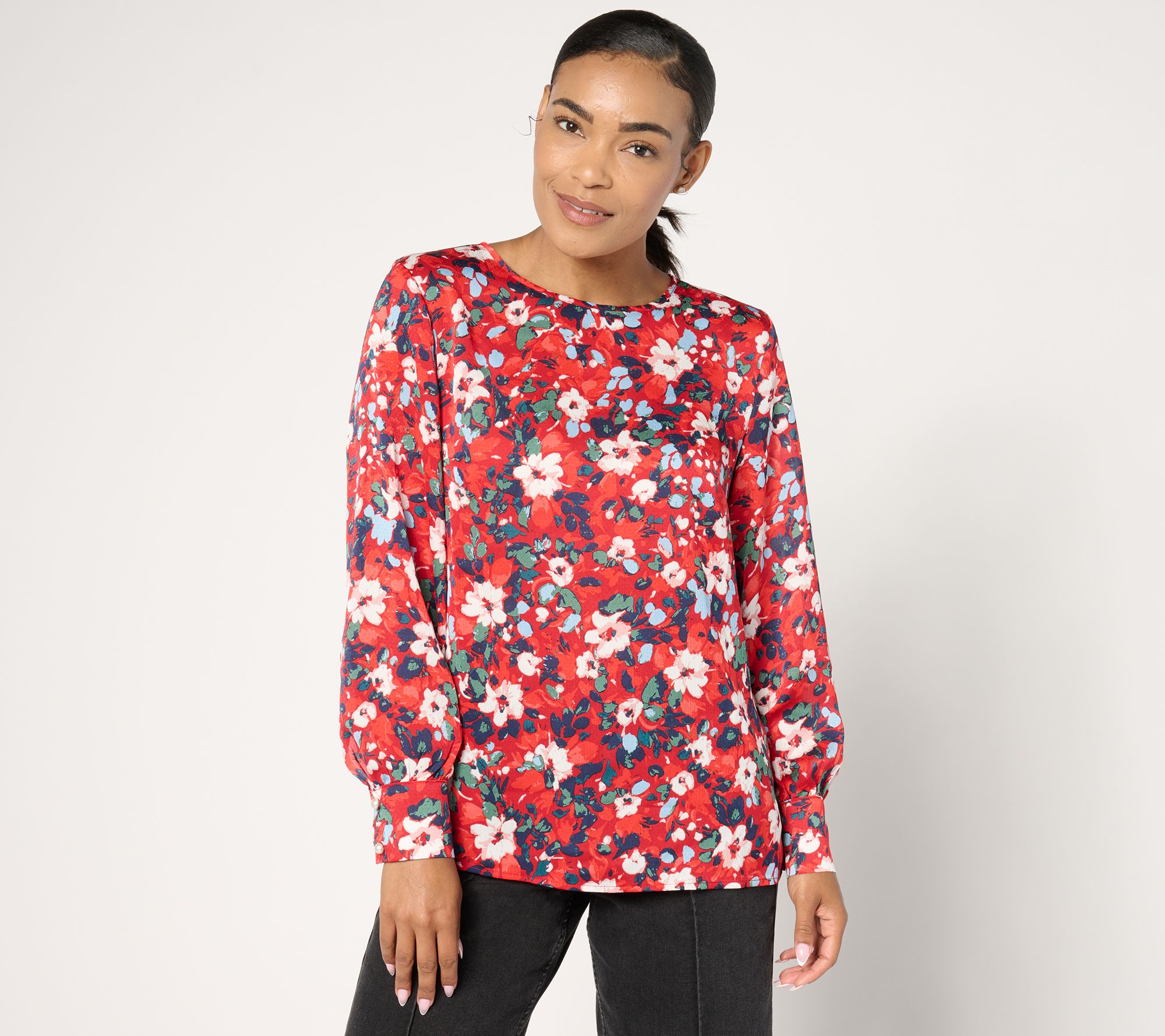 "As Is" BEAUTIFUL by Lawrence Zarian Pearl Embellish Printed Blouse