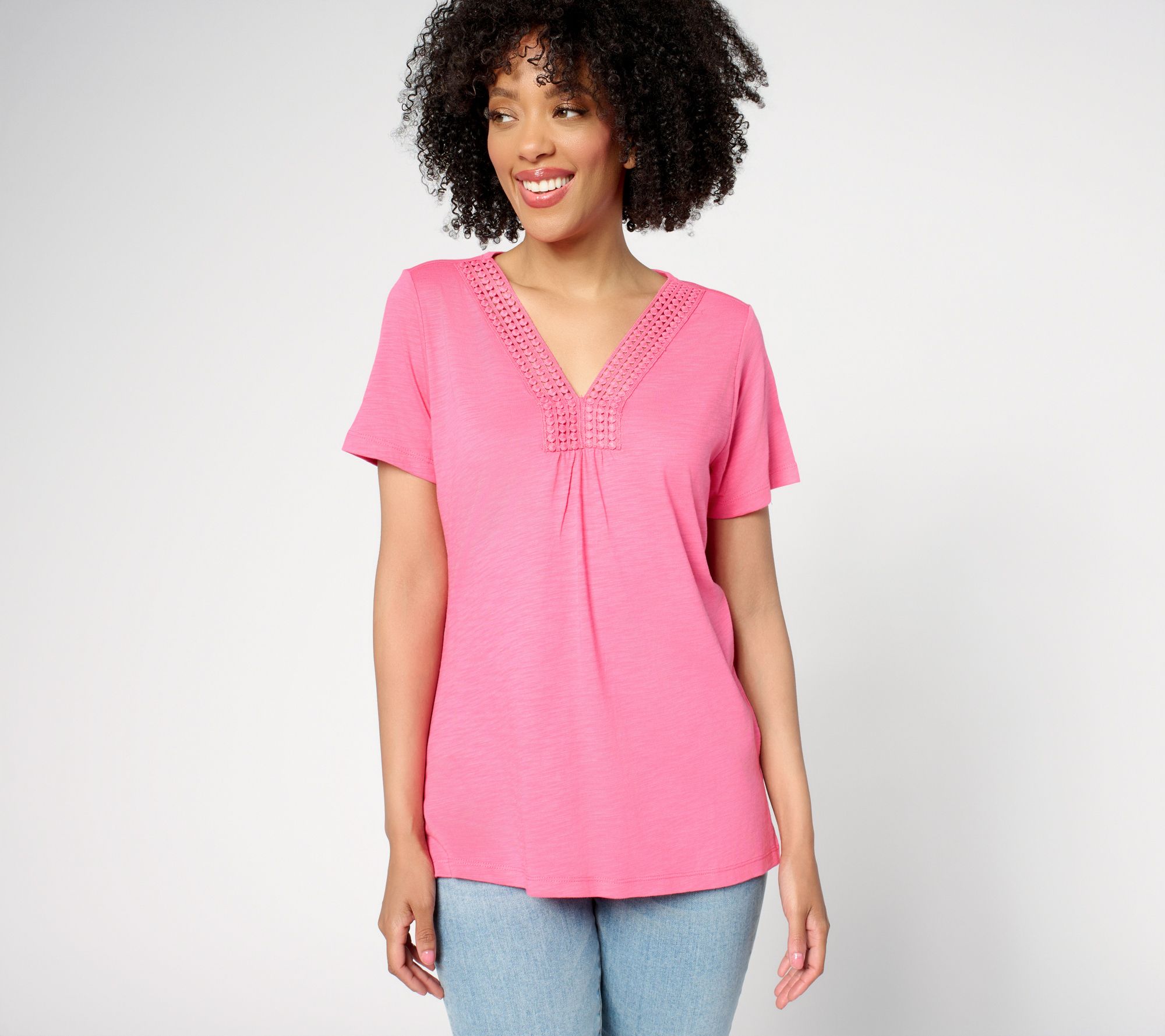 Belle by Kim Gravel Slub Knit Dot Trim Top