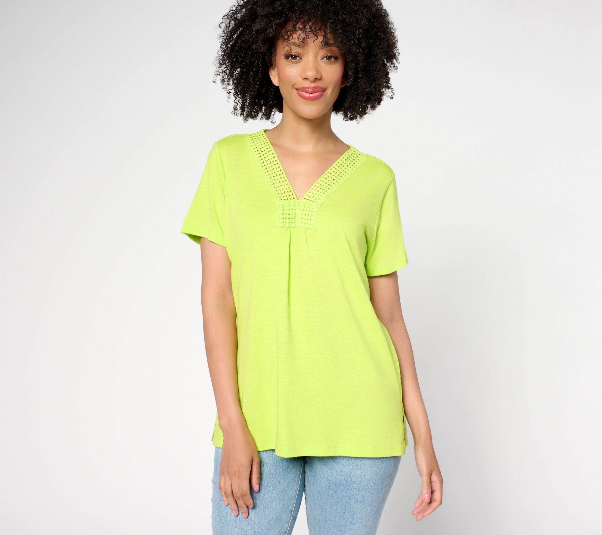 Belle by Kim Gravel Slub Knit Dot Trim Top