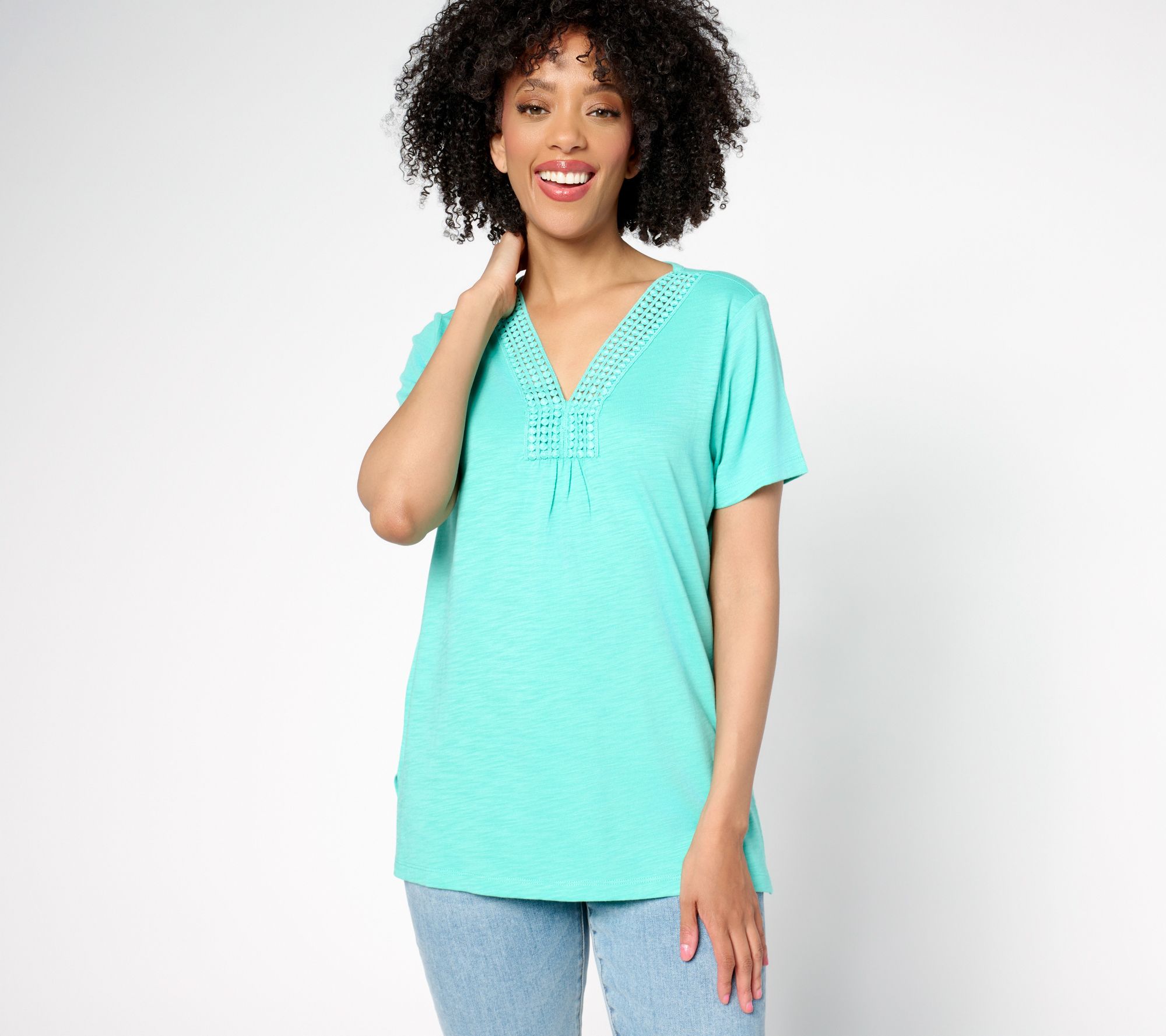 Belle by Kim Gravel Slub Knit Dot Trim Top