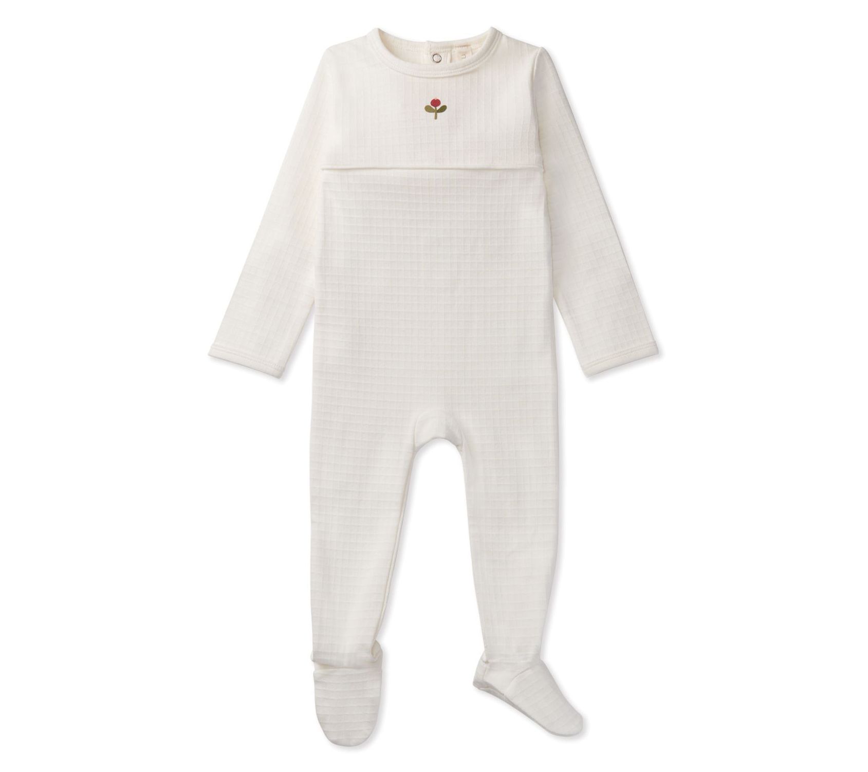 MiniMoi Waffle Footie with Embroidered Flower Bud Pajama Set