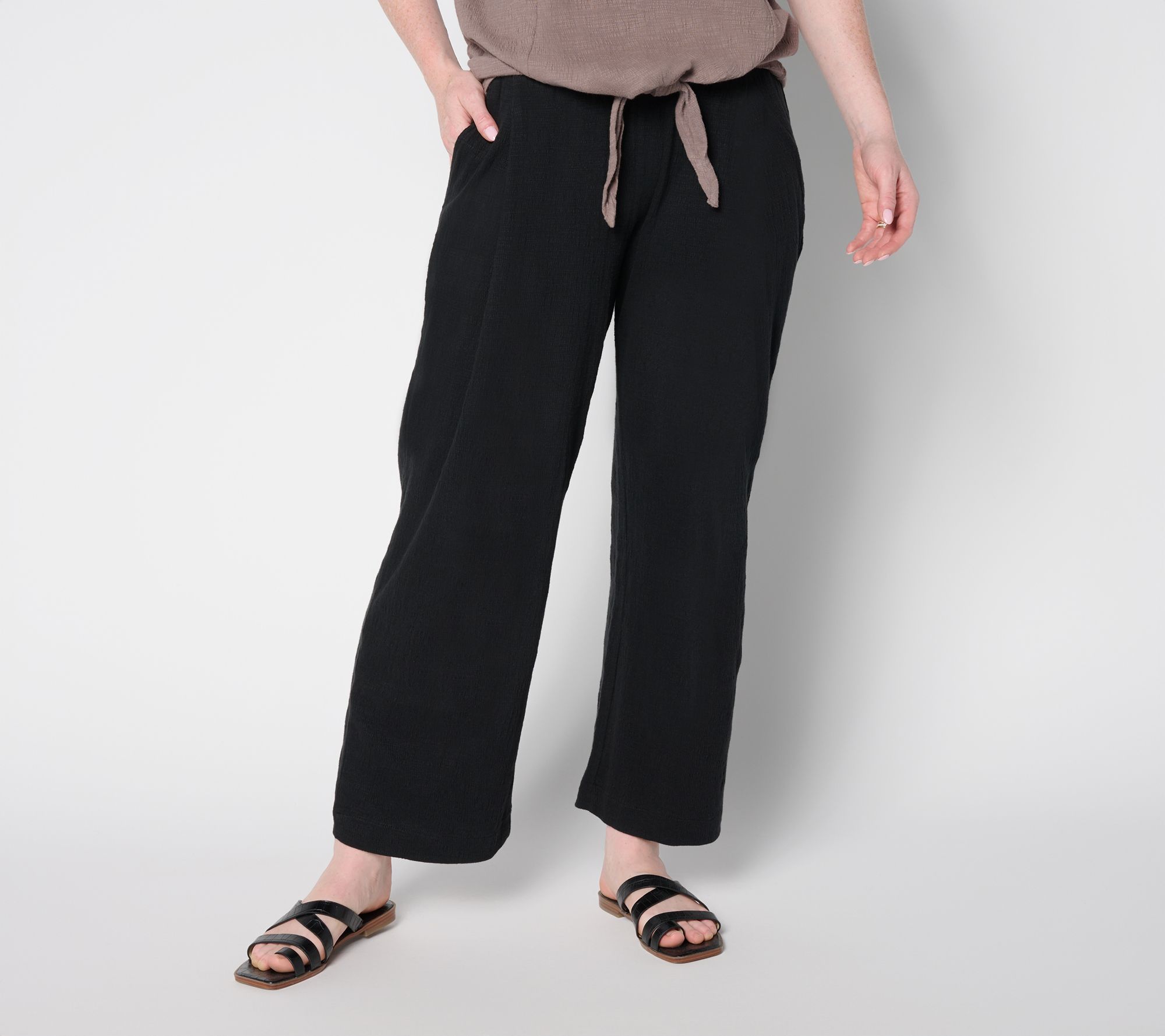 AnyBody Regular Crinkle Knit Jersey_Wide Leg Crop Pants