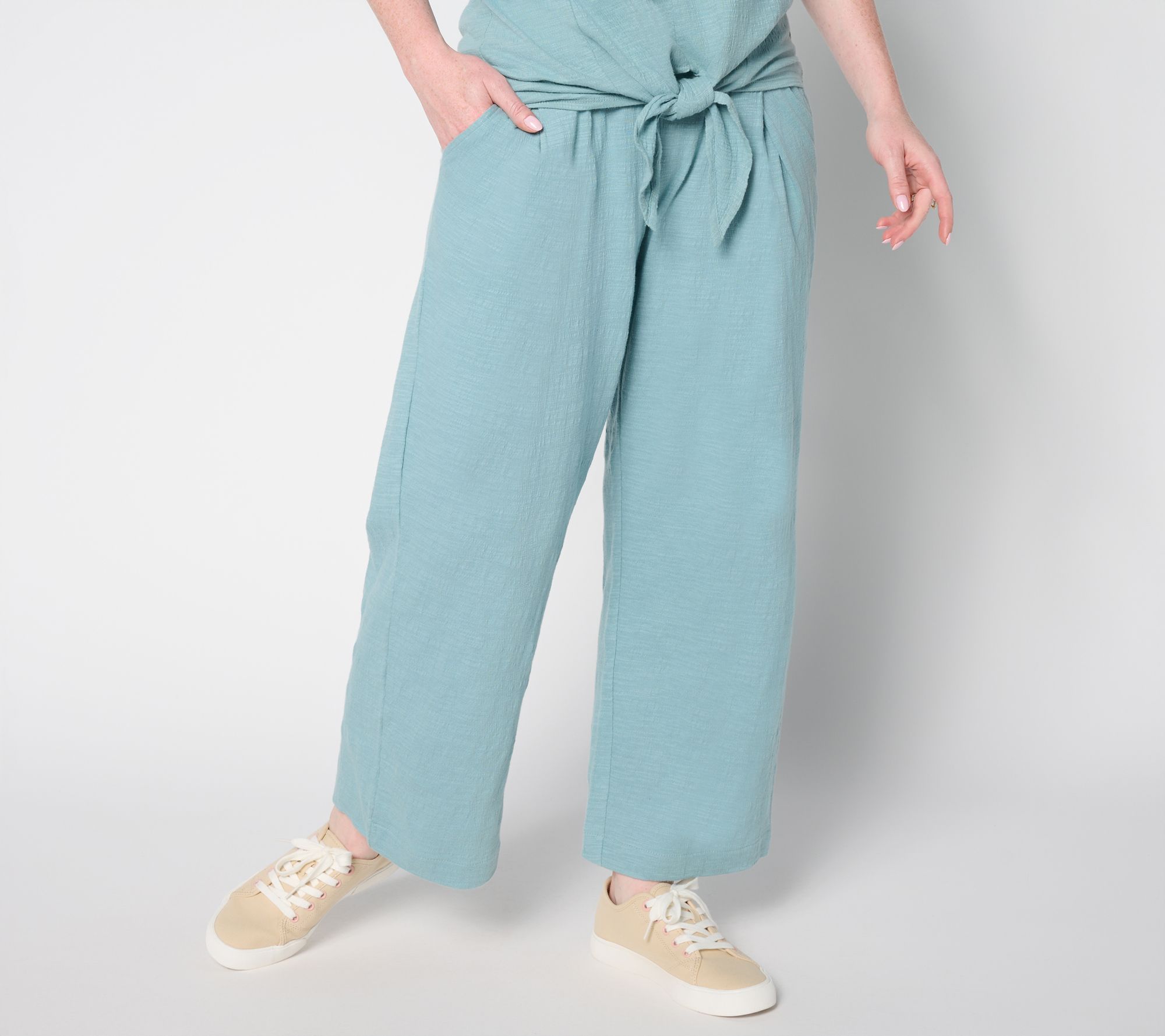 AnyBody Regular Crinkle Knit Jersey_Wide Leg Crop Pants