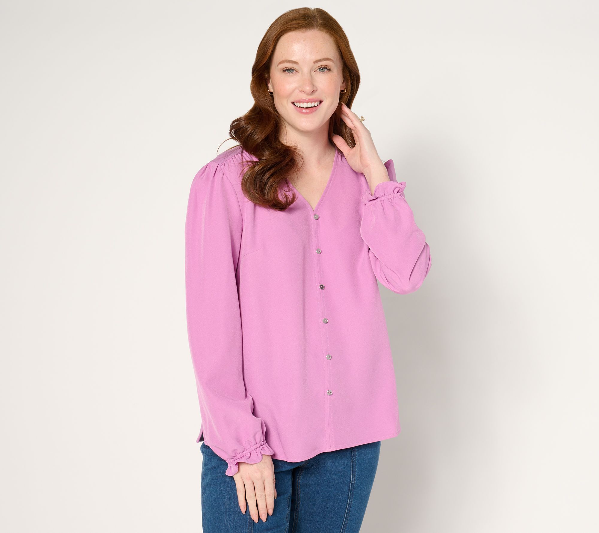 "As Is" Denim & Co. Mixed Media Woven Knit Long Sleeve Top