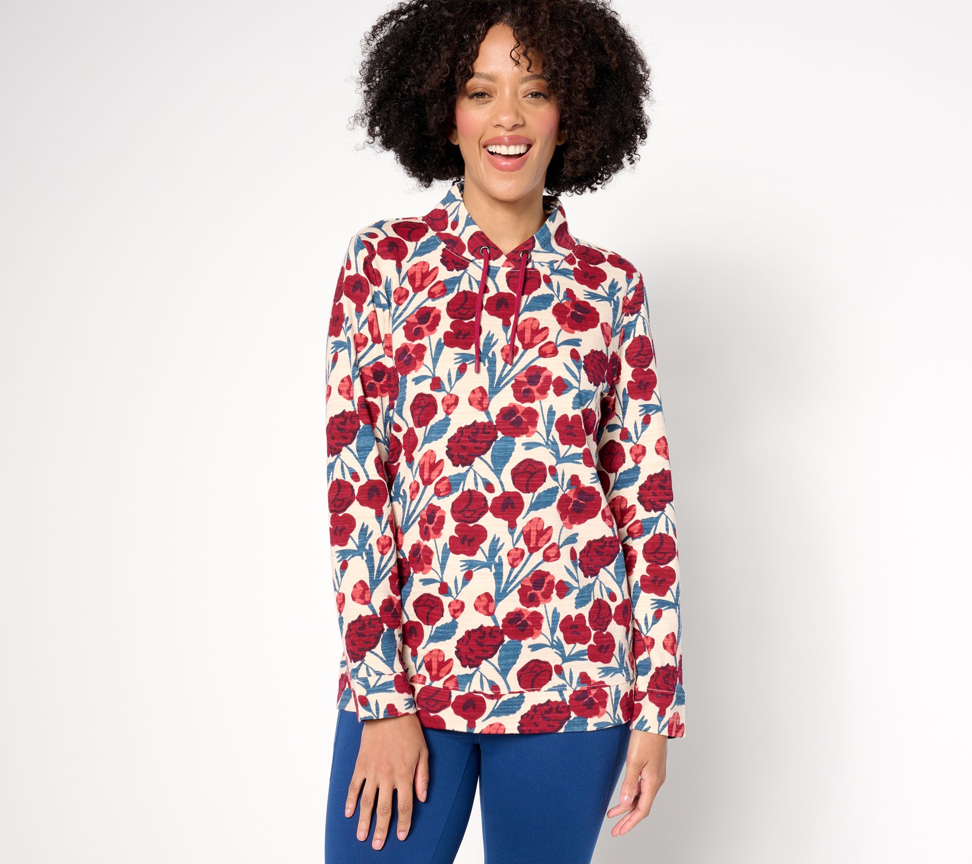 "As Is" Denim & Co. Active Cozy Cotton Funnel Neck Pullover