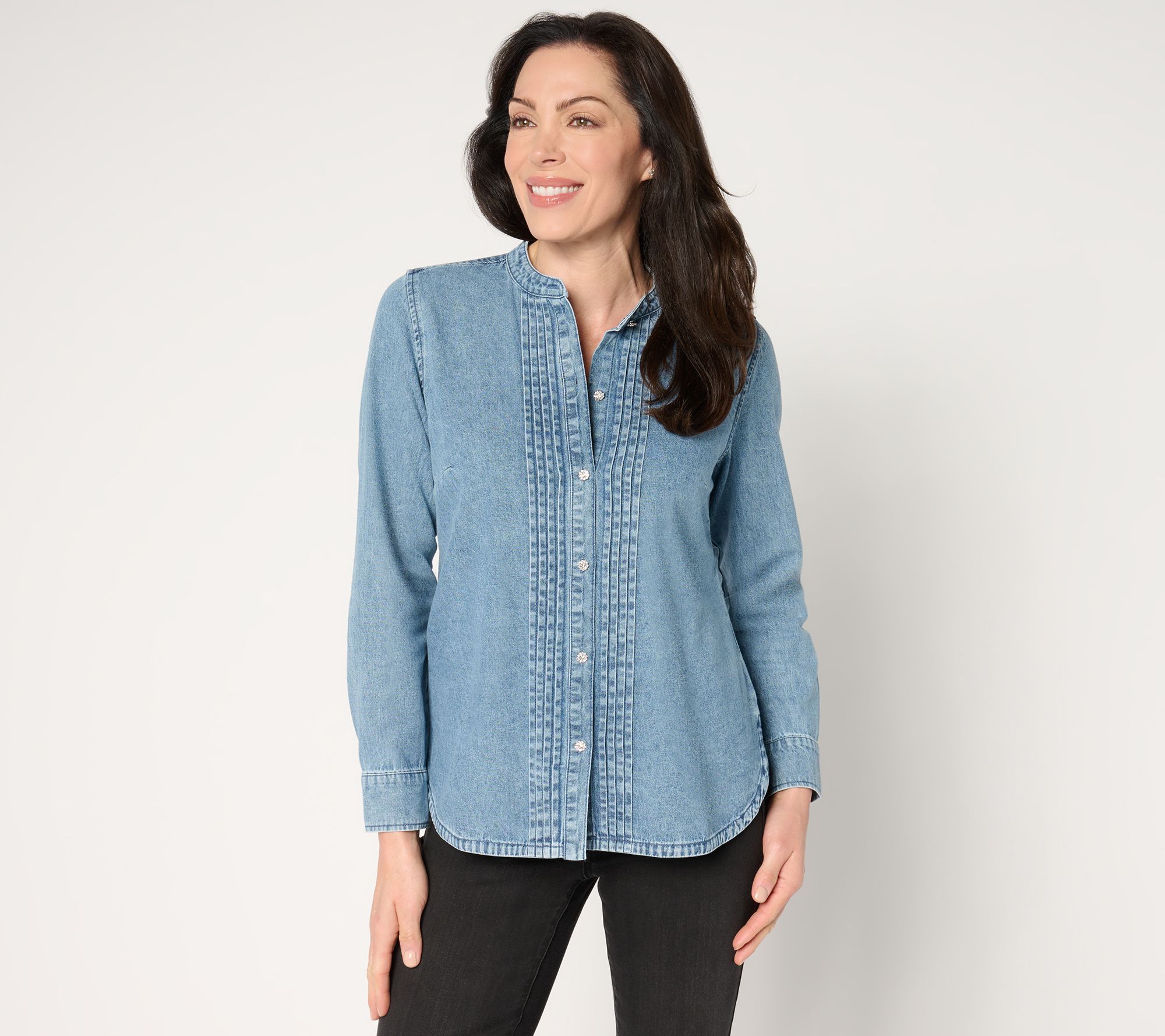 "As Is" Joan Rivers Indigo Denim Shirt with Rhinestone Buttons