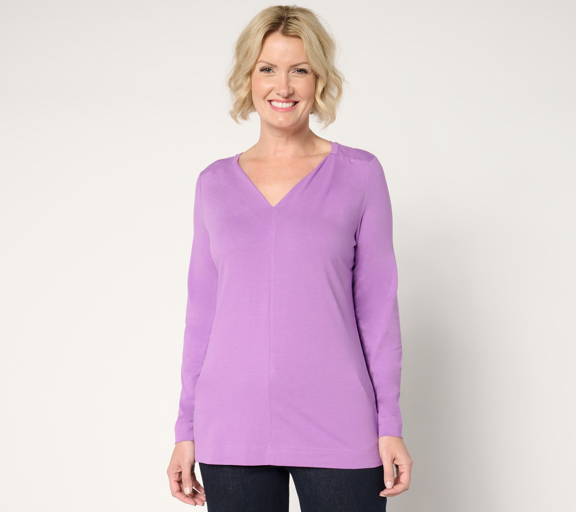 "As Is" Denim & Co. Essentials Favorite Jersey V-Neck Top w/ Pleat Detail