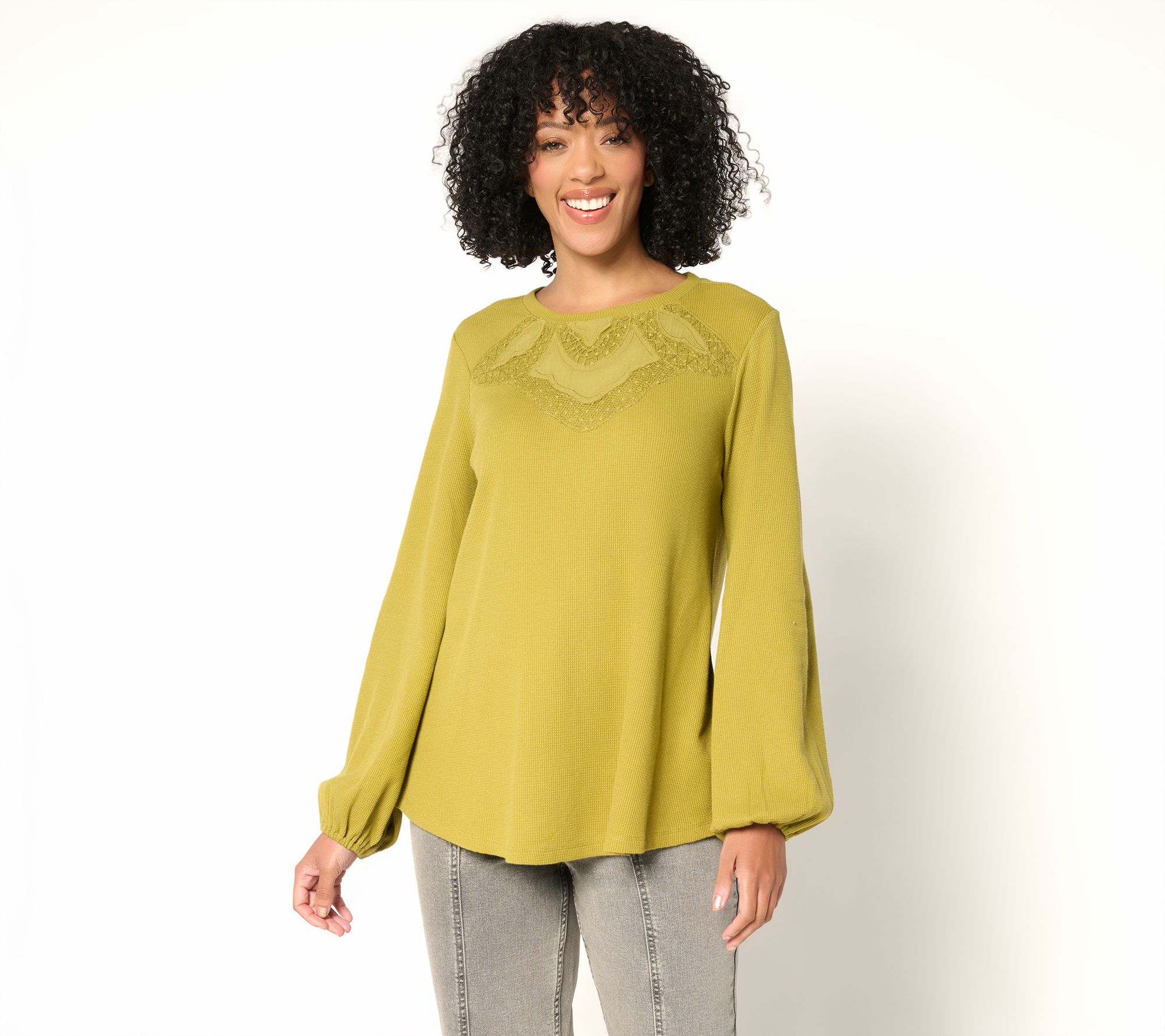 LOGO Lavish by Lori Goldstein Waffle Top with Artisan Detail - QVC.com