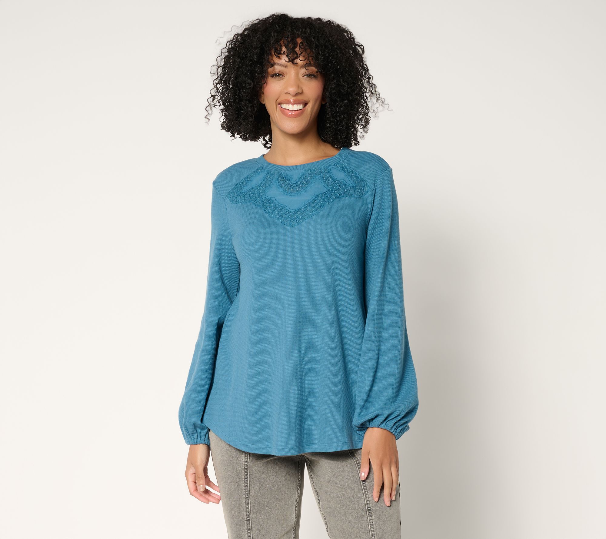LOGO Lavish by Lori Goldstein Waffle Top with Artisan Detail