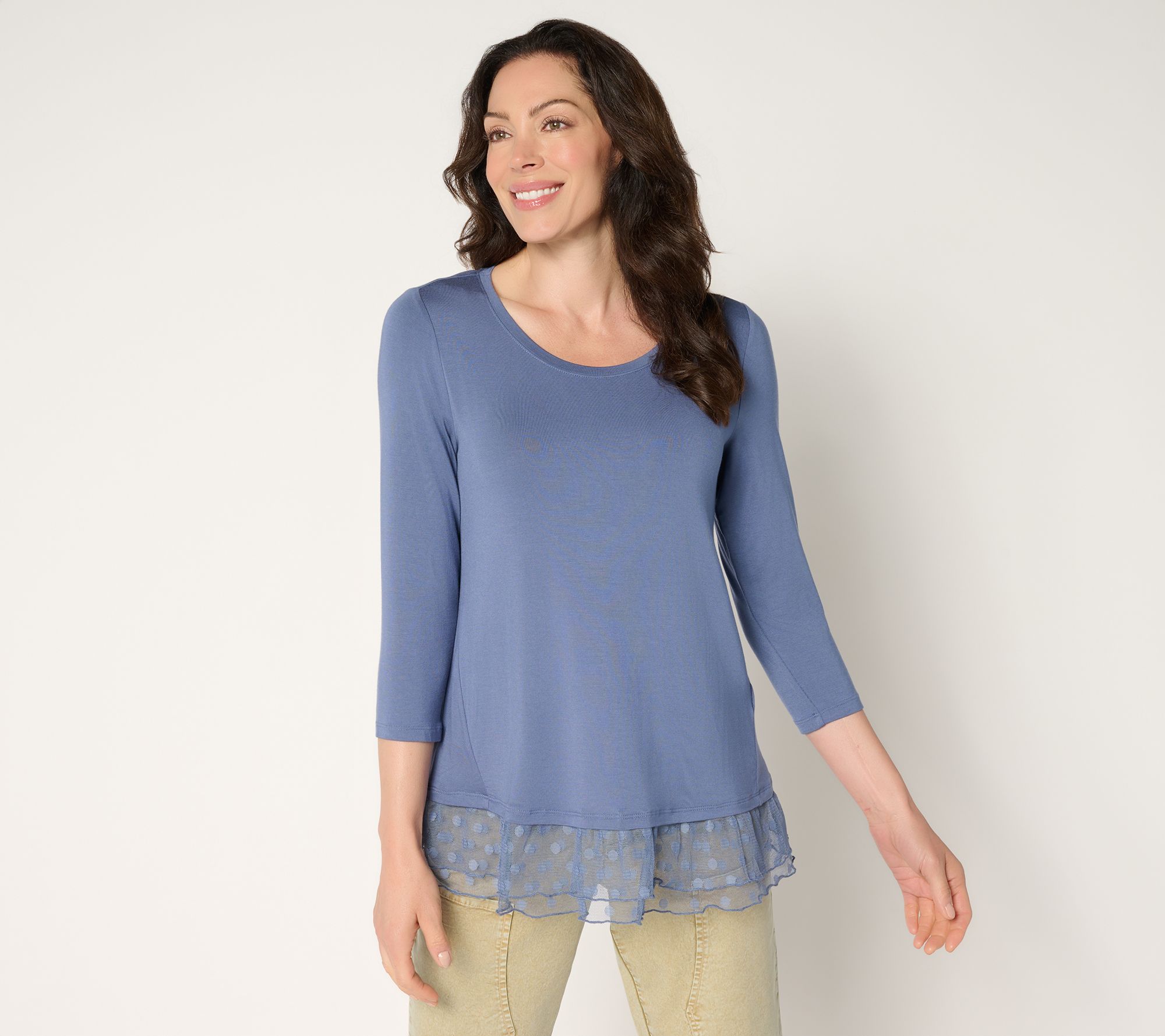 LOGO Layers by Lori Goldstein Regular 3/4 Sleeve Mesh Hem Top