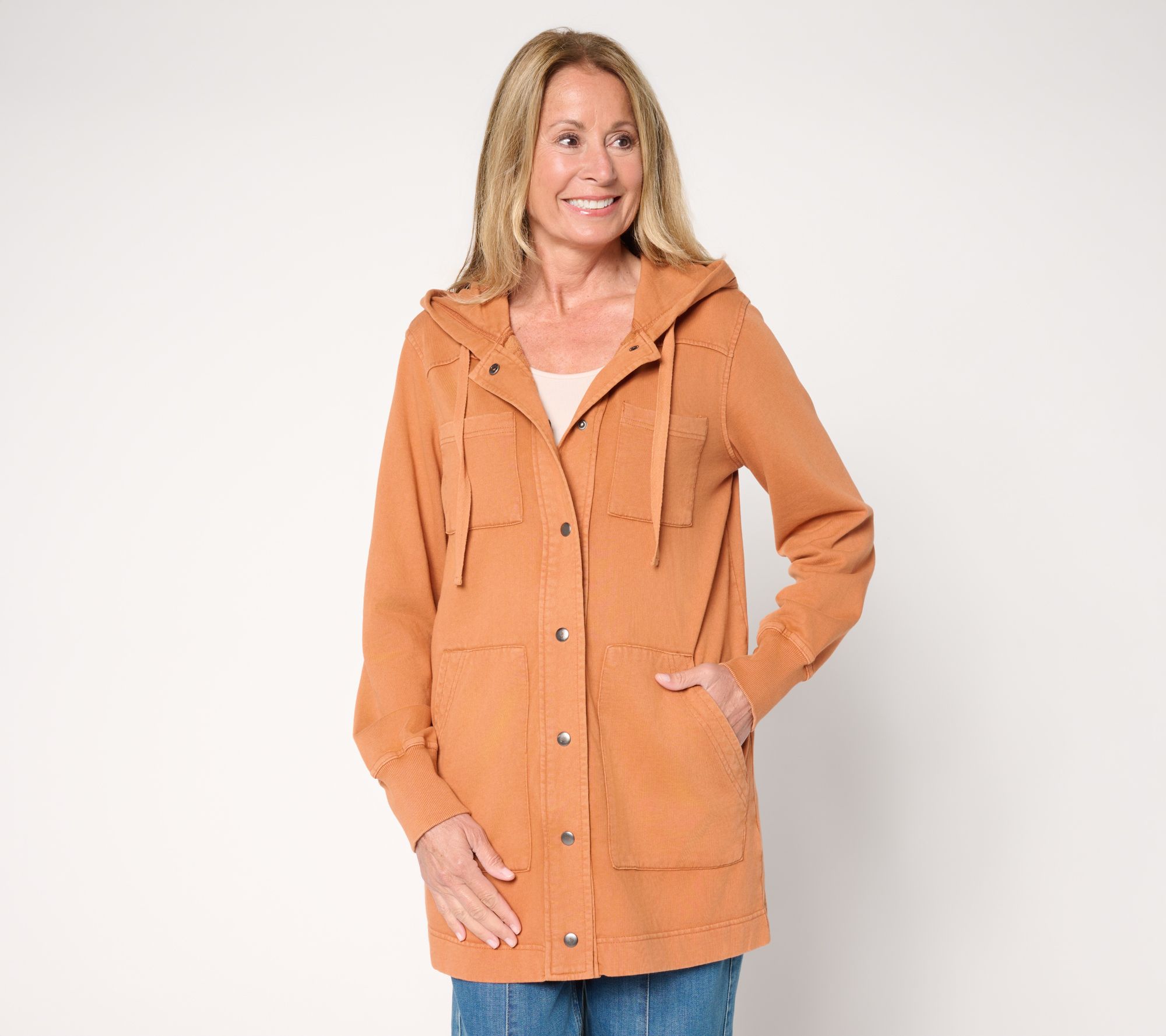 LOGO by Lori Goldstein Regular Long Snap Front Hoodie