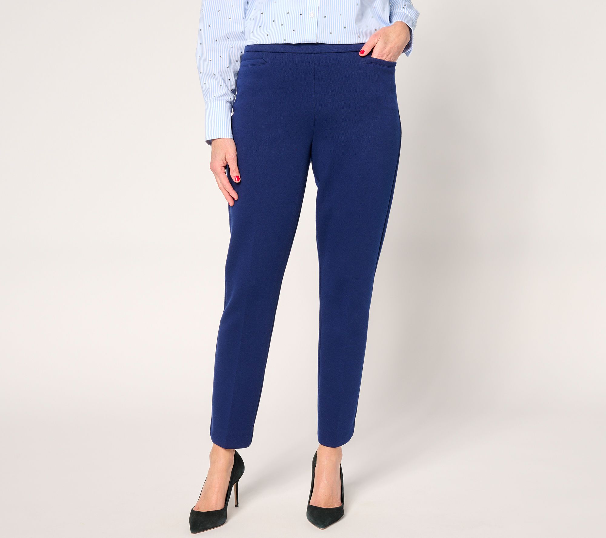 "As Is" Susan Graver Pique Knit Petite Pull-On Slim- Leg Ankle Pants