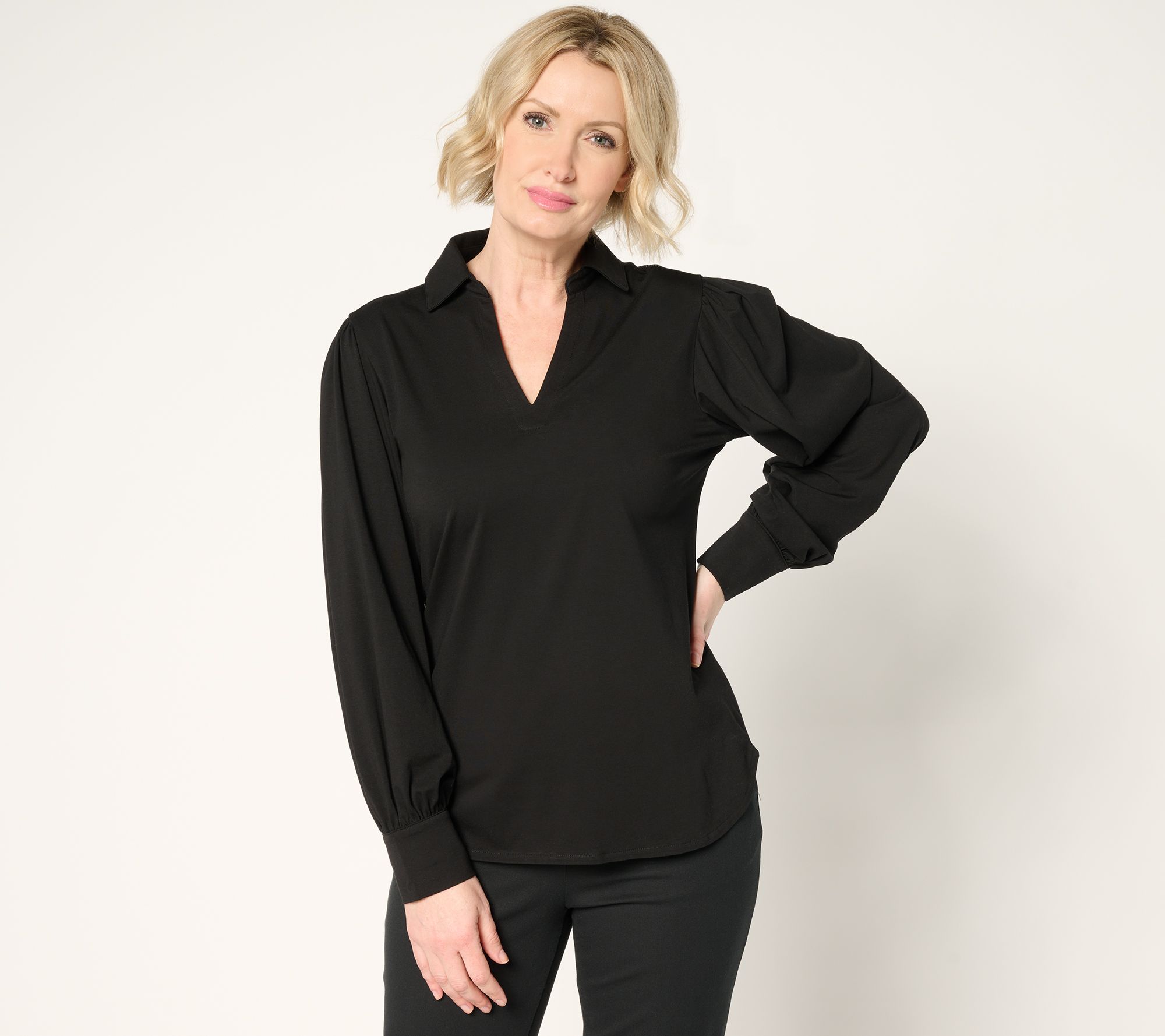 "As Is" by Stacy London Blouson Sleeve Knit Top with Collar