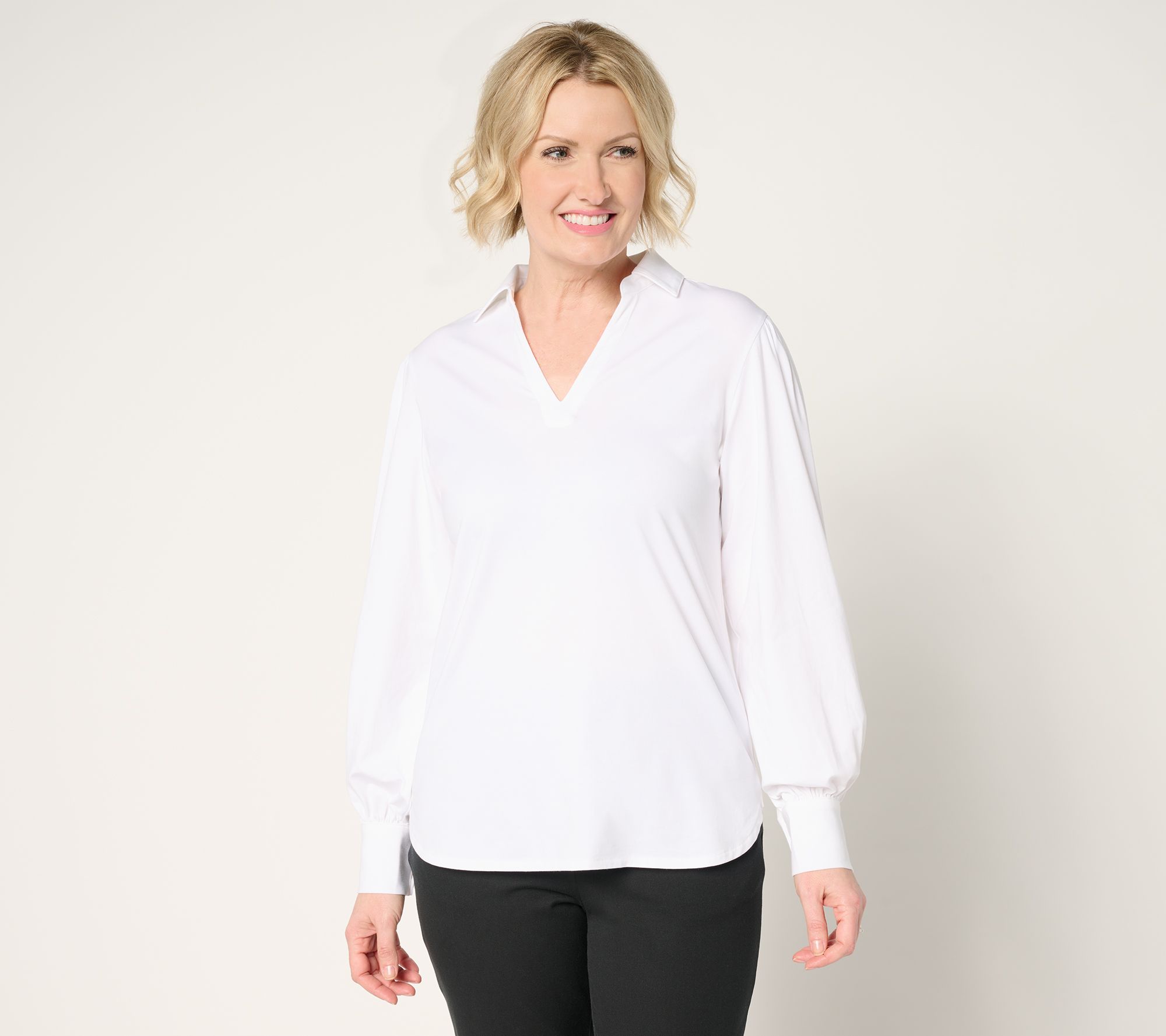 "As Is" by Stacy London Blouson Sleeve Knit Top with Collar