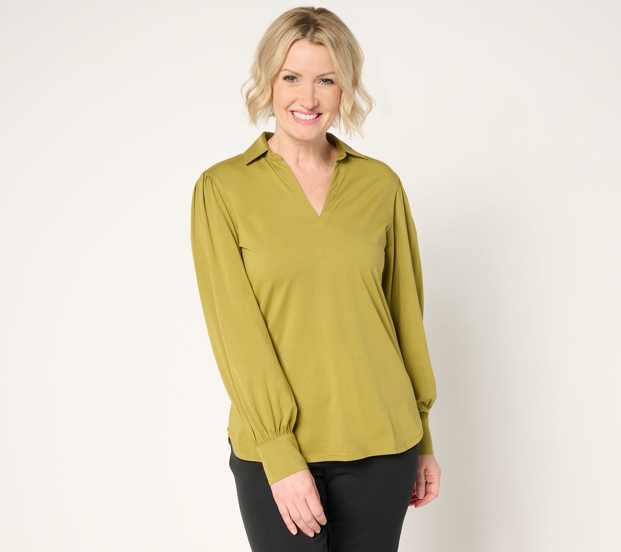 "As Is" by Stacy London Blouson Sleeve Knit Top with Collar