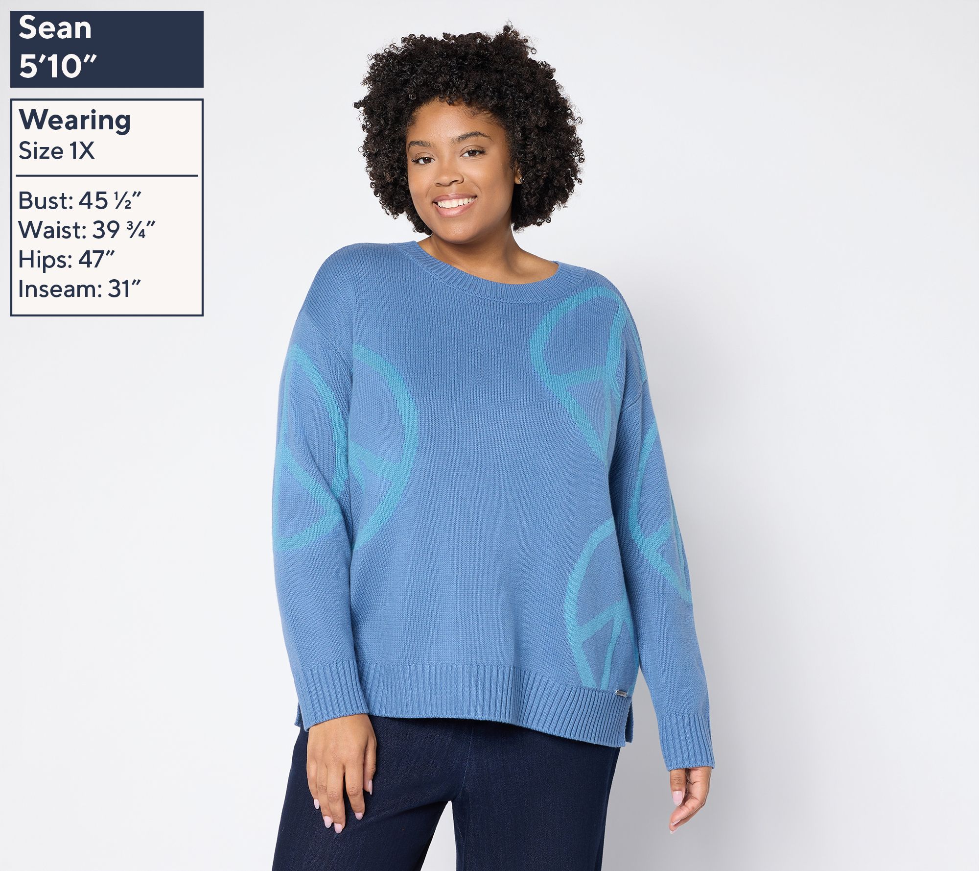 Peace Love World Motif Intarsia Pullover Sweater - QVC.com