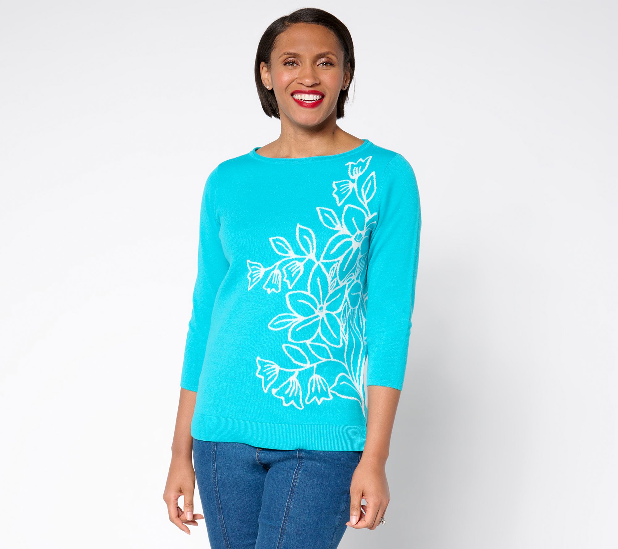 "As Is" Belle by Kim Gravel Read My Tulips Floral Jacquard Cotton Sweater