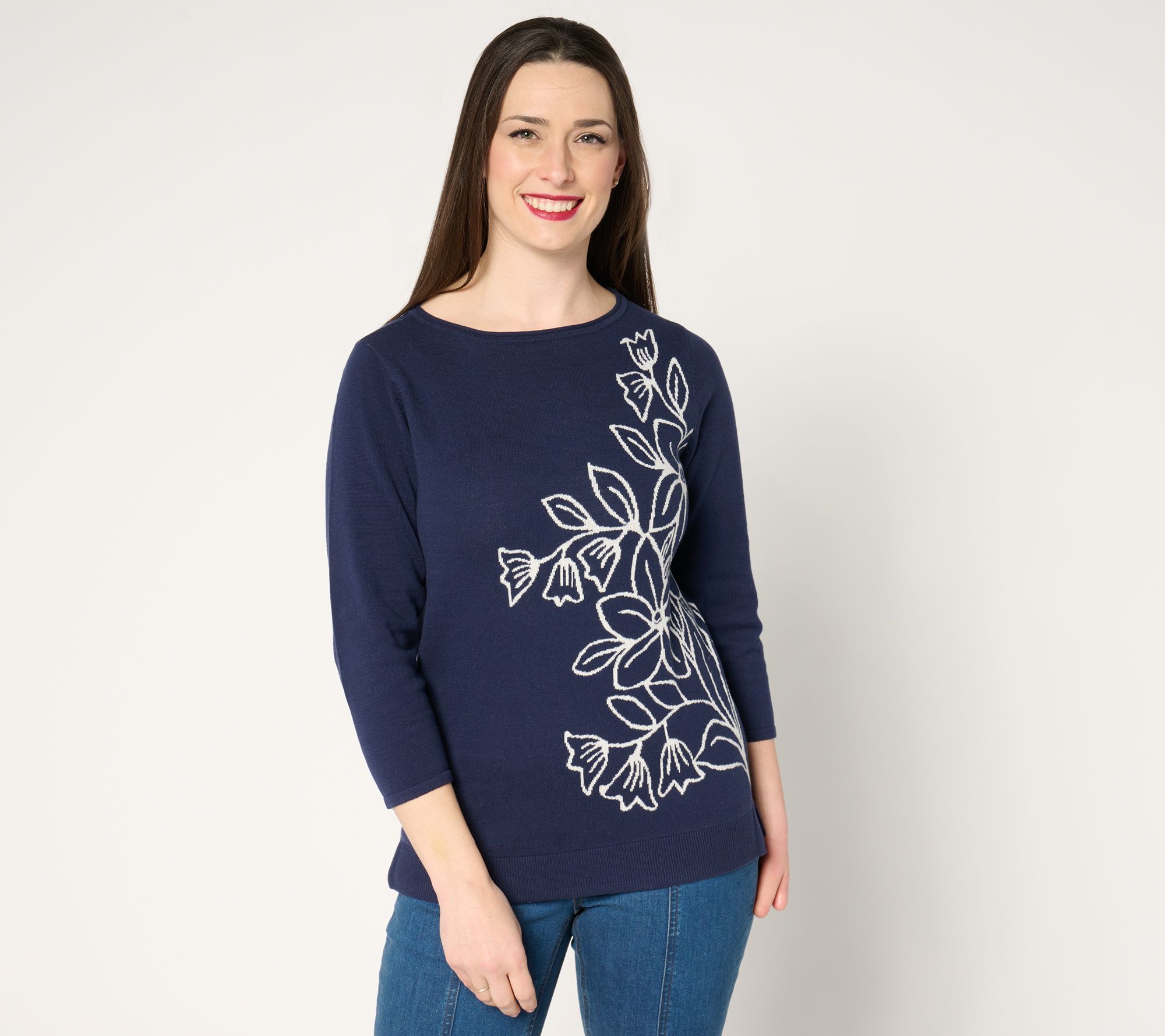 "As Is" Belle by Kim Gravel Read My Tulips Floral Jacquard Cotton Sweater