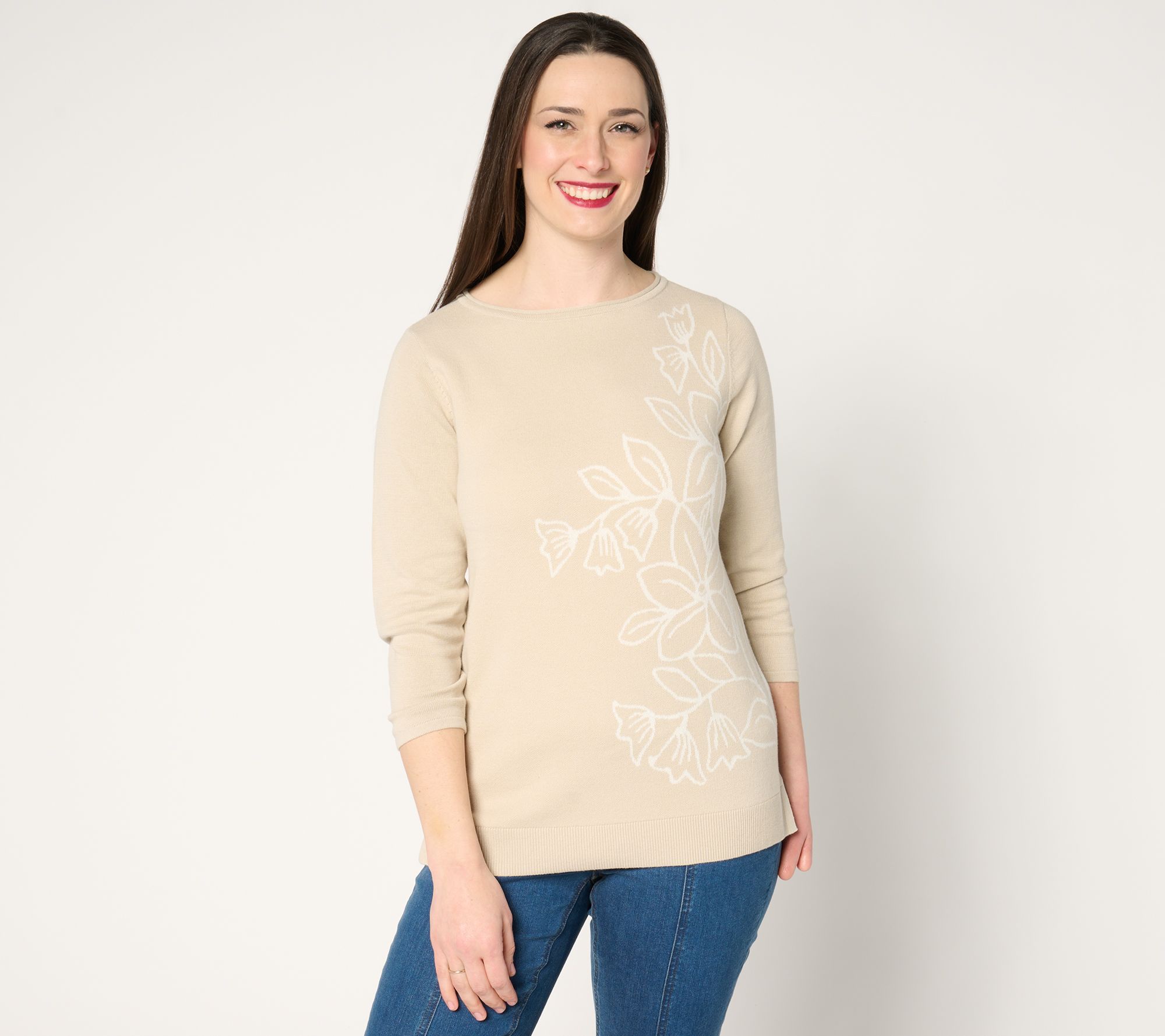 "As Is" Belle by Kim Gravel Read My Tulips Floral Jacquard Cotton Sweater