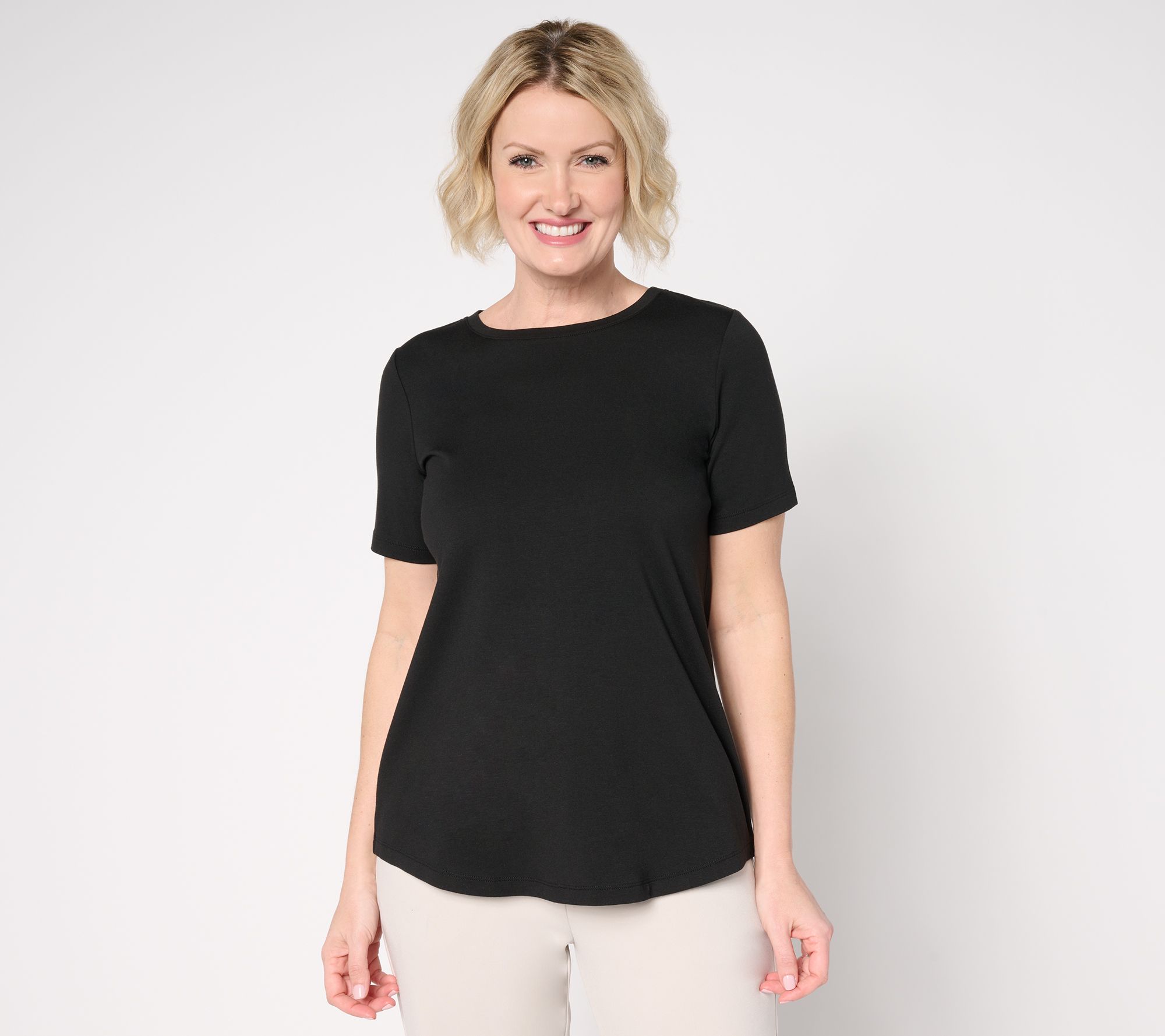 "As Is" Susan Graver Weekend Essentials Comfy Cotton Crew Neck Top