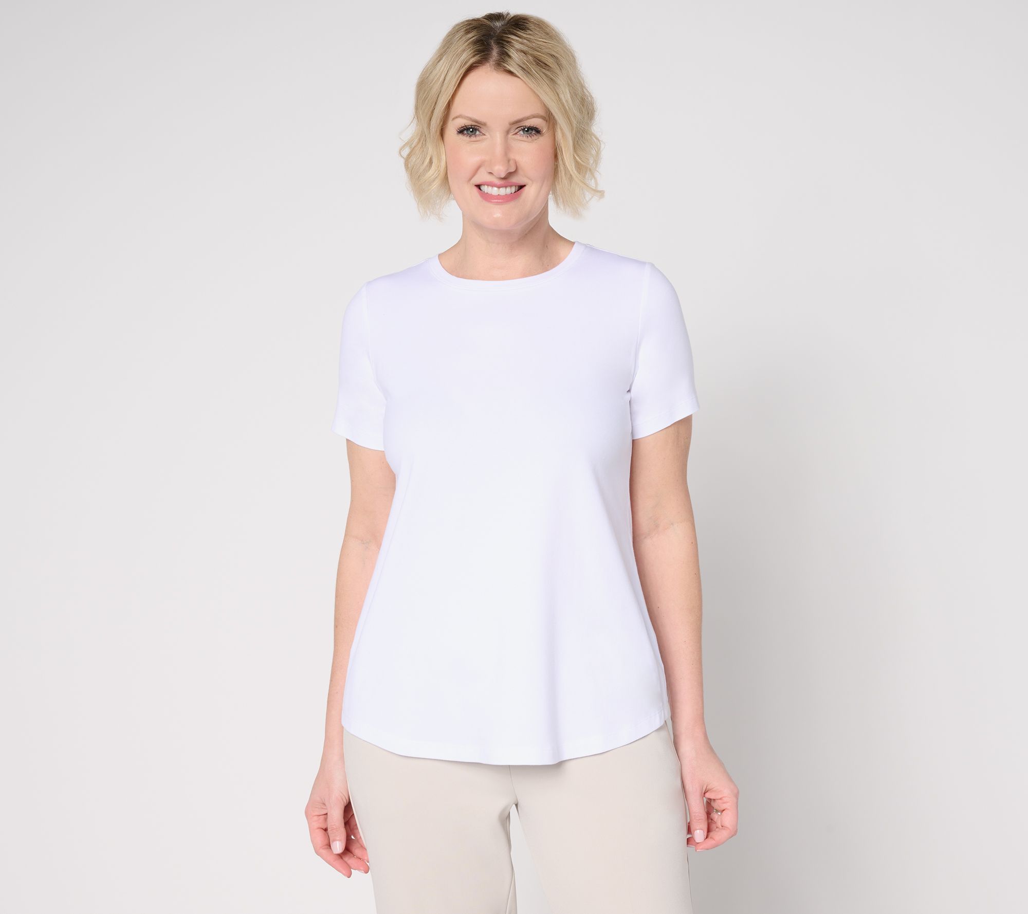 "As Is" Susan Graver Weekend Essentials Comfy Cotton Crew Neck Top