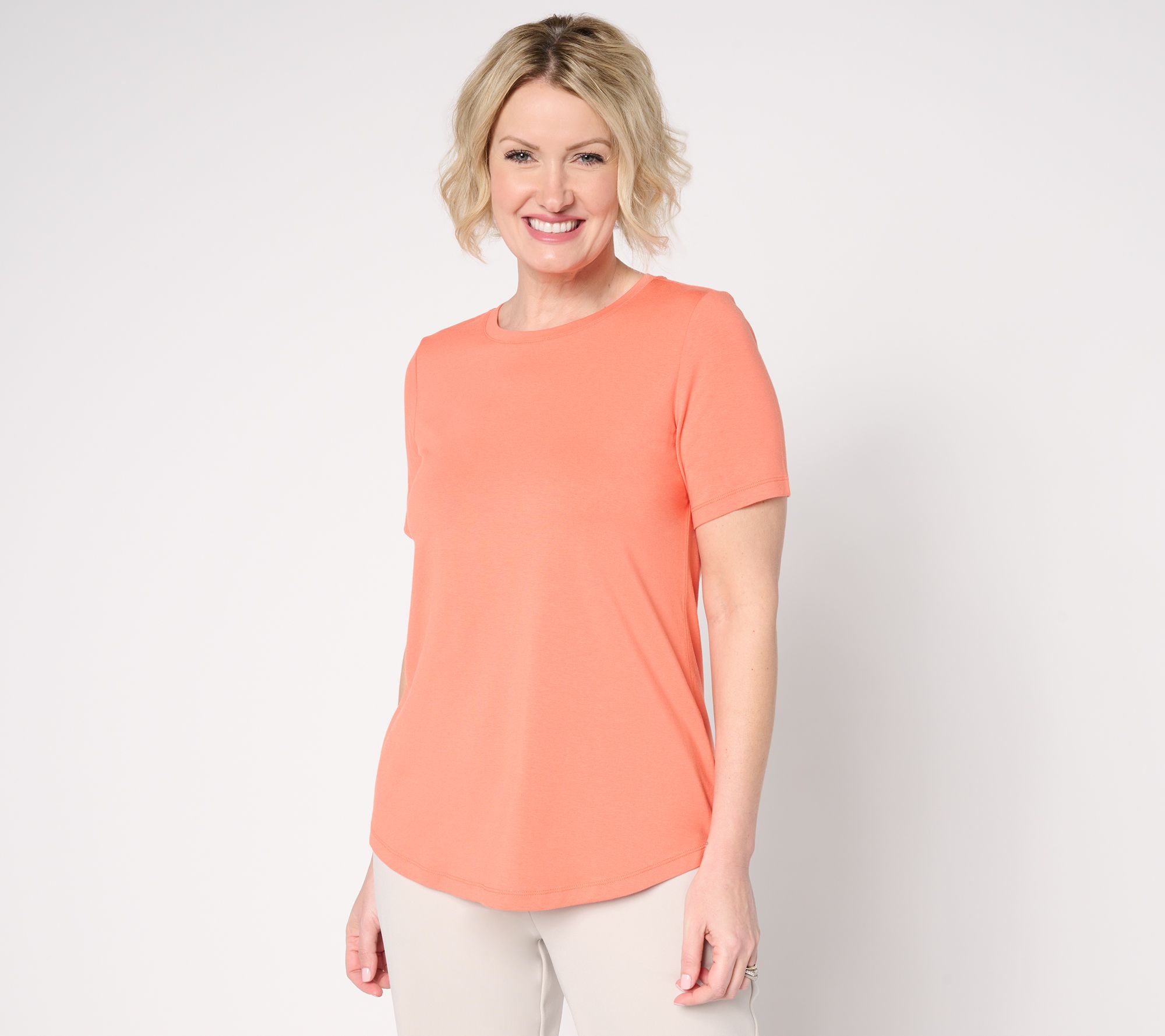 "As Is" Susan Graver Weekend Essentials Comfy Cotton Crew Neck Top