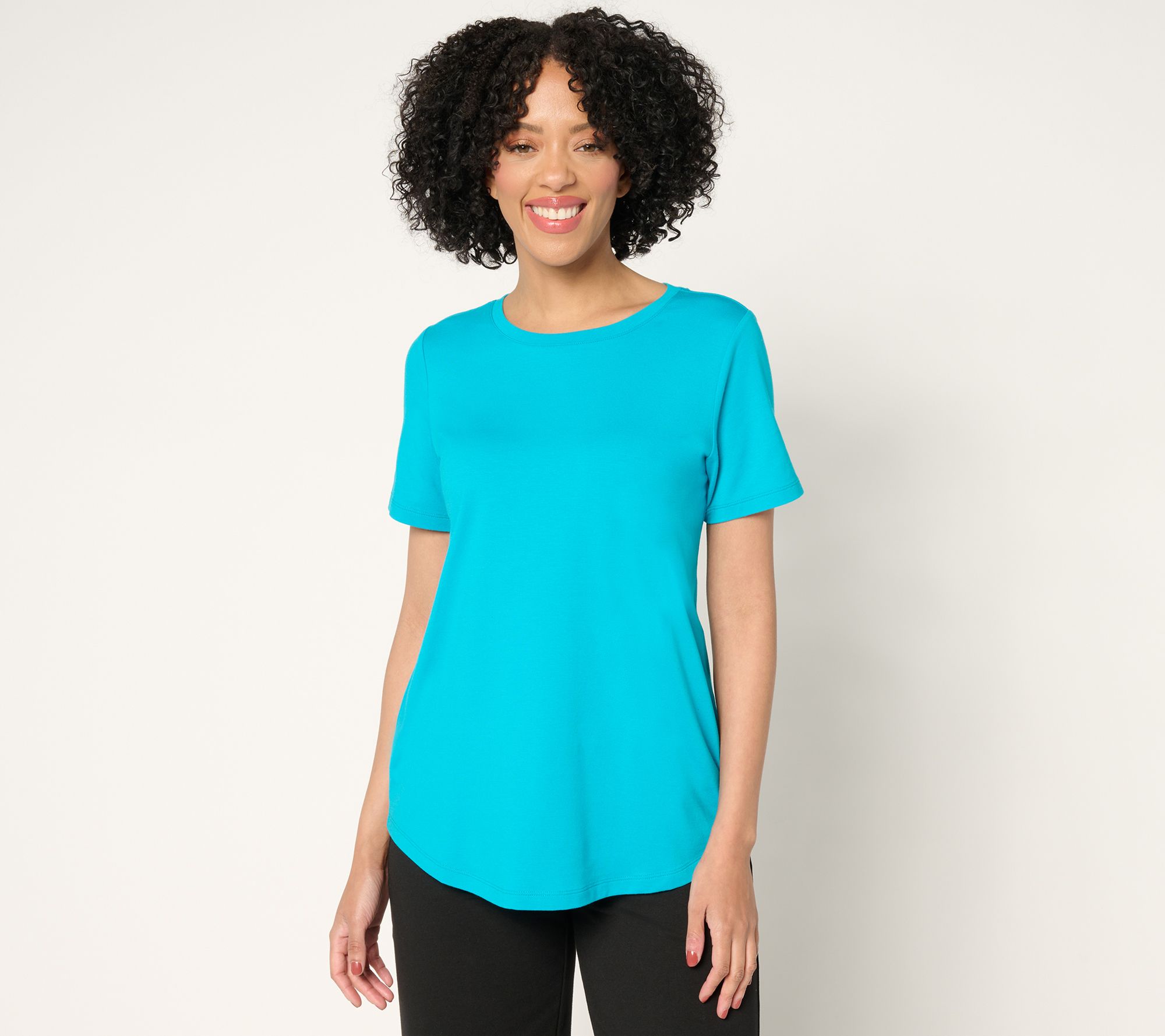 "As Is" Susan Graver Weekend Essentials Comfy Cotton Crew Neck Top
