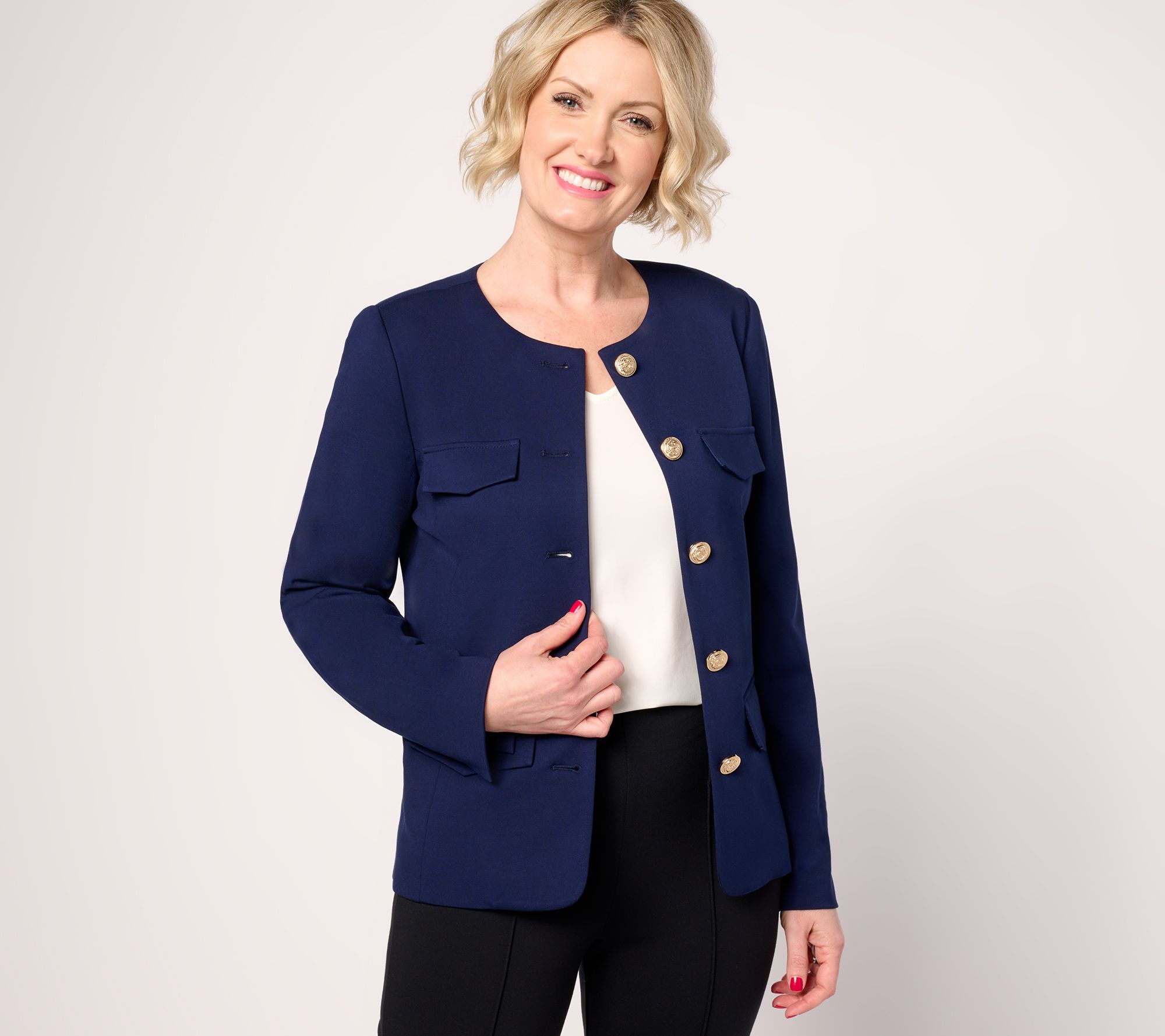 "As Is" Dennis Basso Spring Ponte Jacket with Crest Buttons