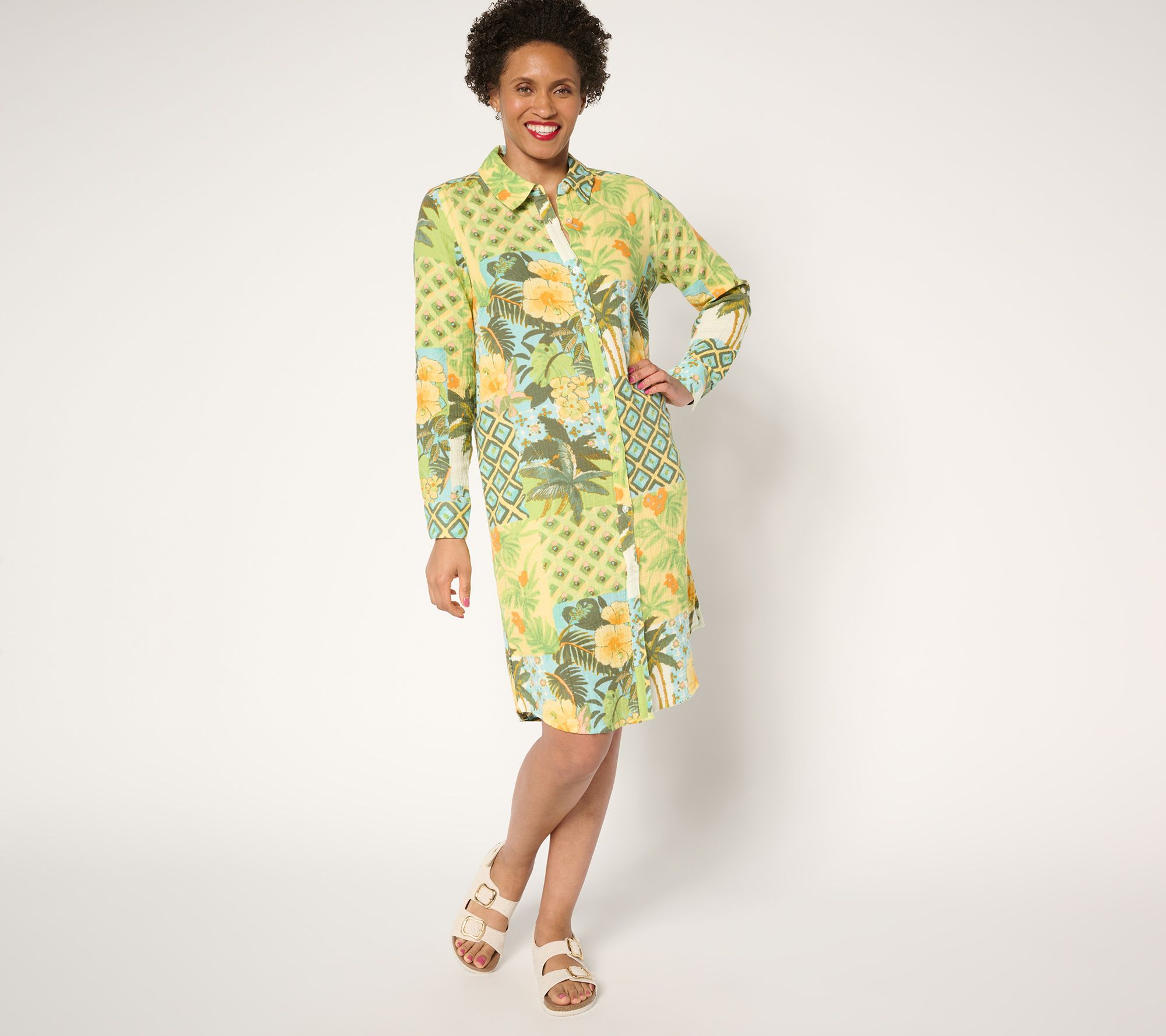 "As Is" Denim & Co. Beach Reg Cotton Gauze Button Front Dress Cover-Up