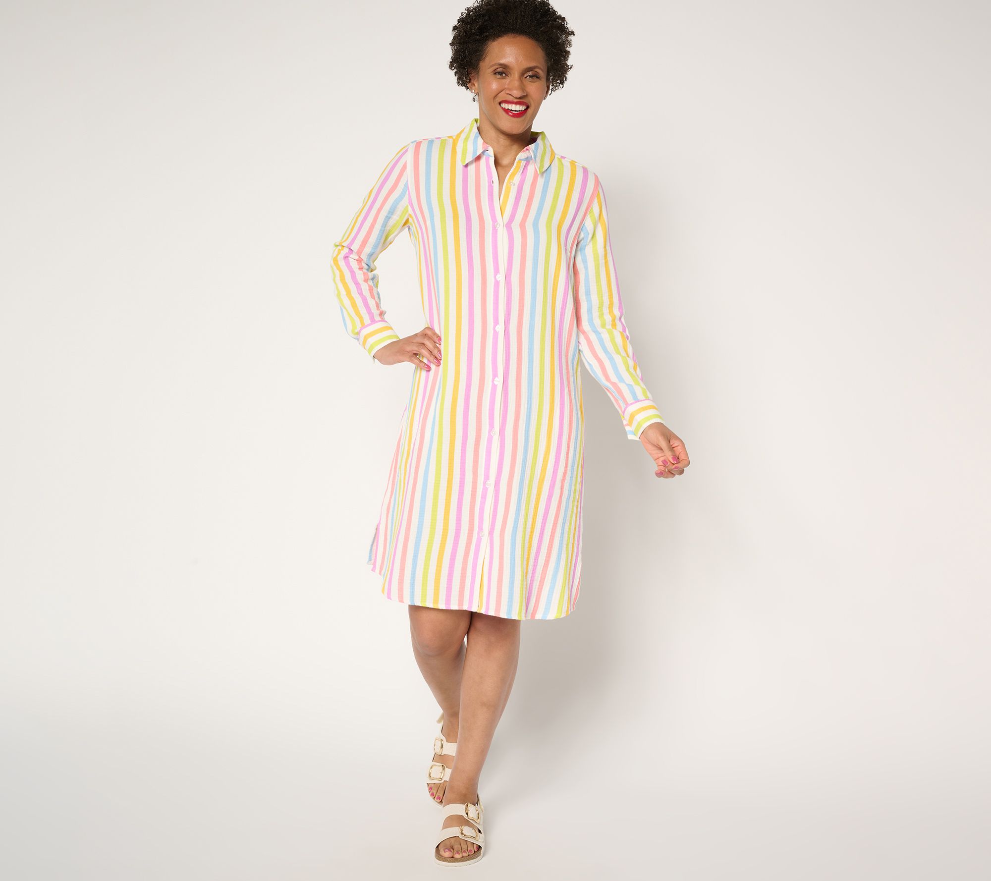 "As Is" Denim & Co. Beach Reg Cotton Gauze Button Front Dress Cover-Up