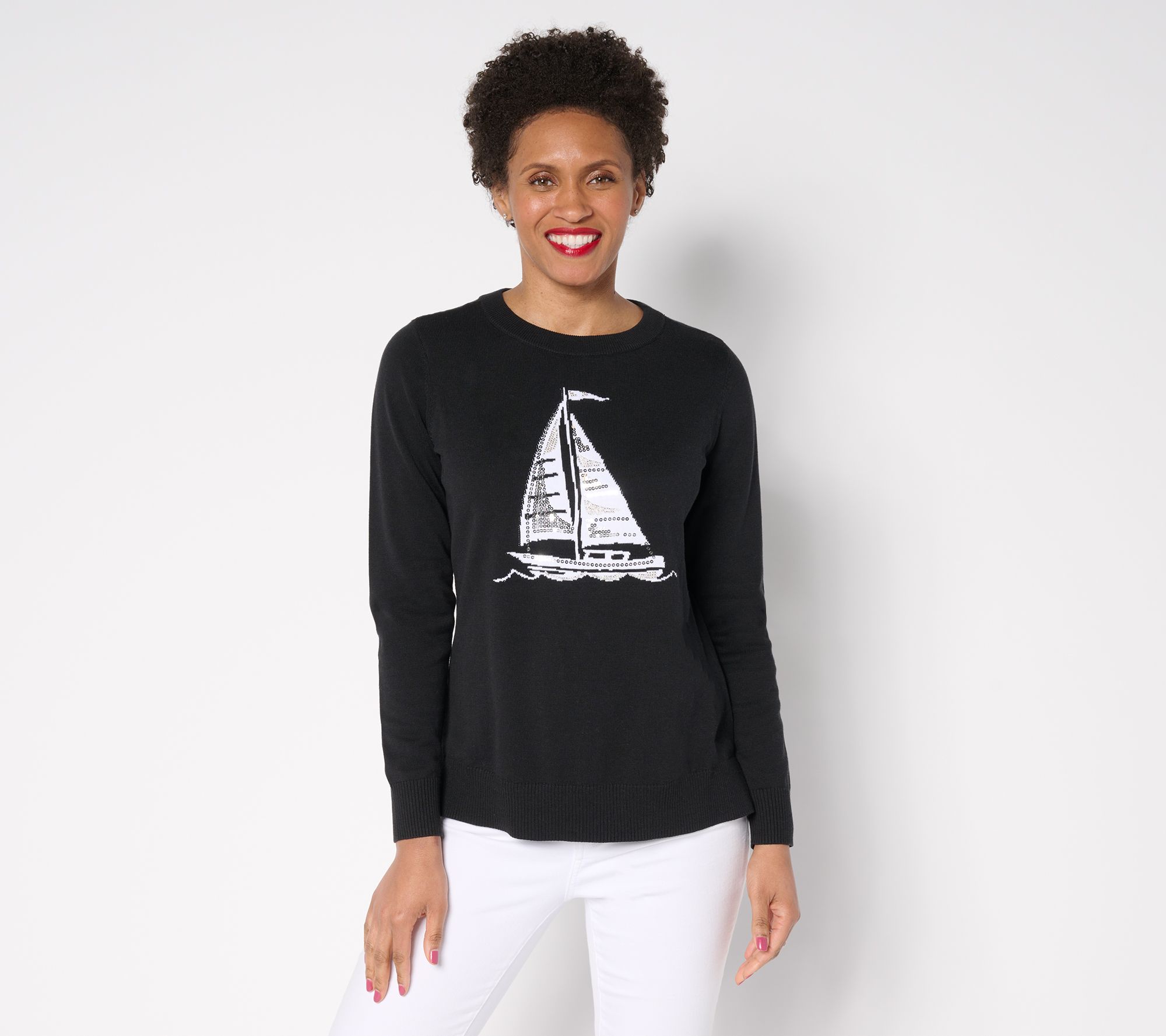 "As Is" Belle by Kim Gravel Jeweled Sealife Boatneck Sweater
