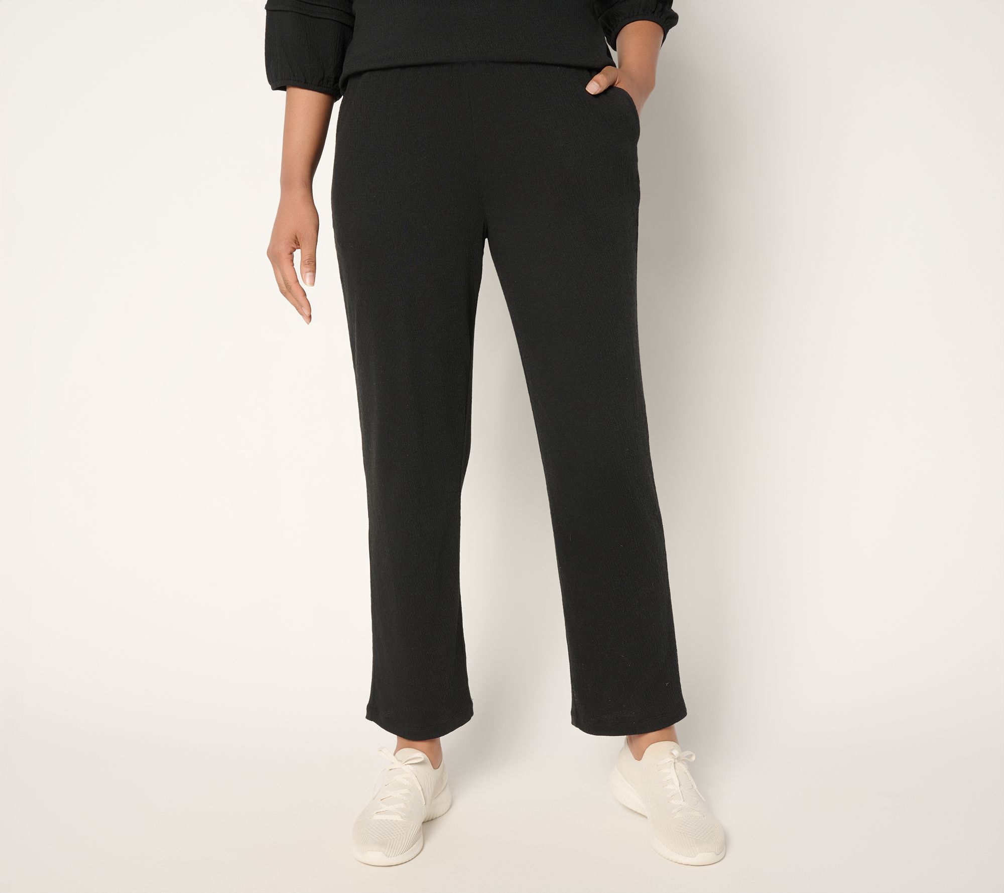 "As Is" Denim & Co. Beach Petite Knit Gauze Straight Leg Ankle Pant