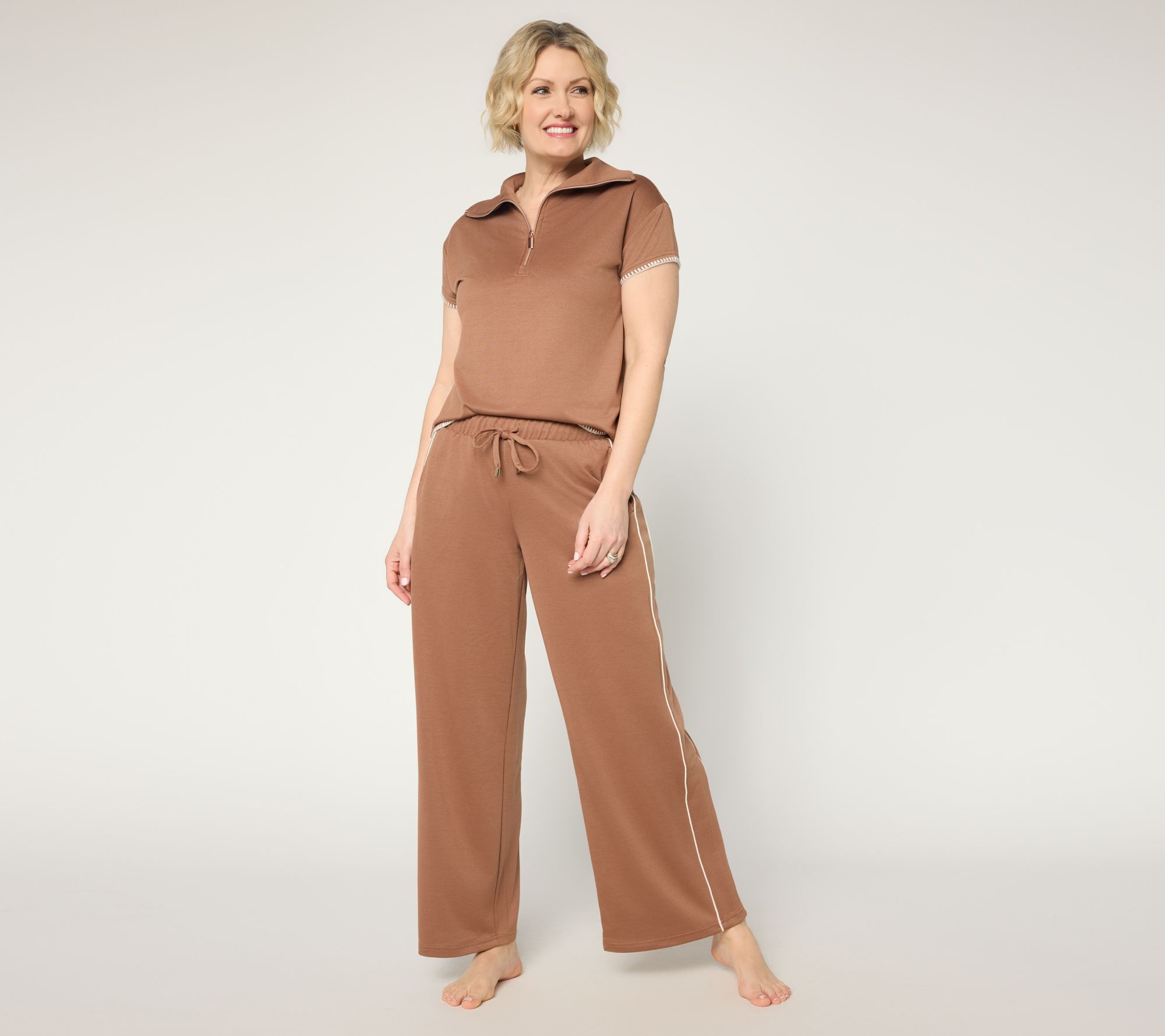 MUK LUKS French Terry Quarter Zip Short Sleeve Lounge Set