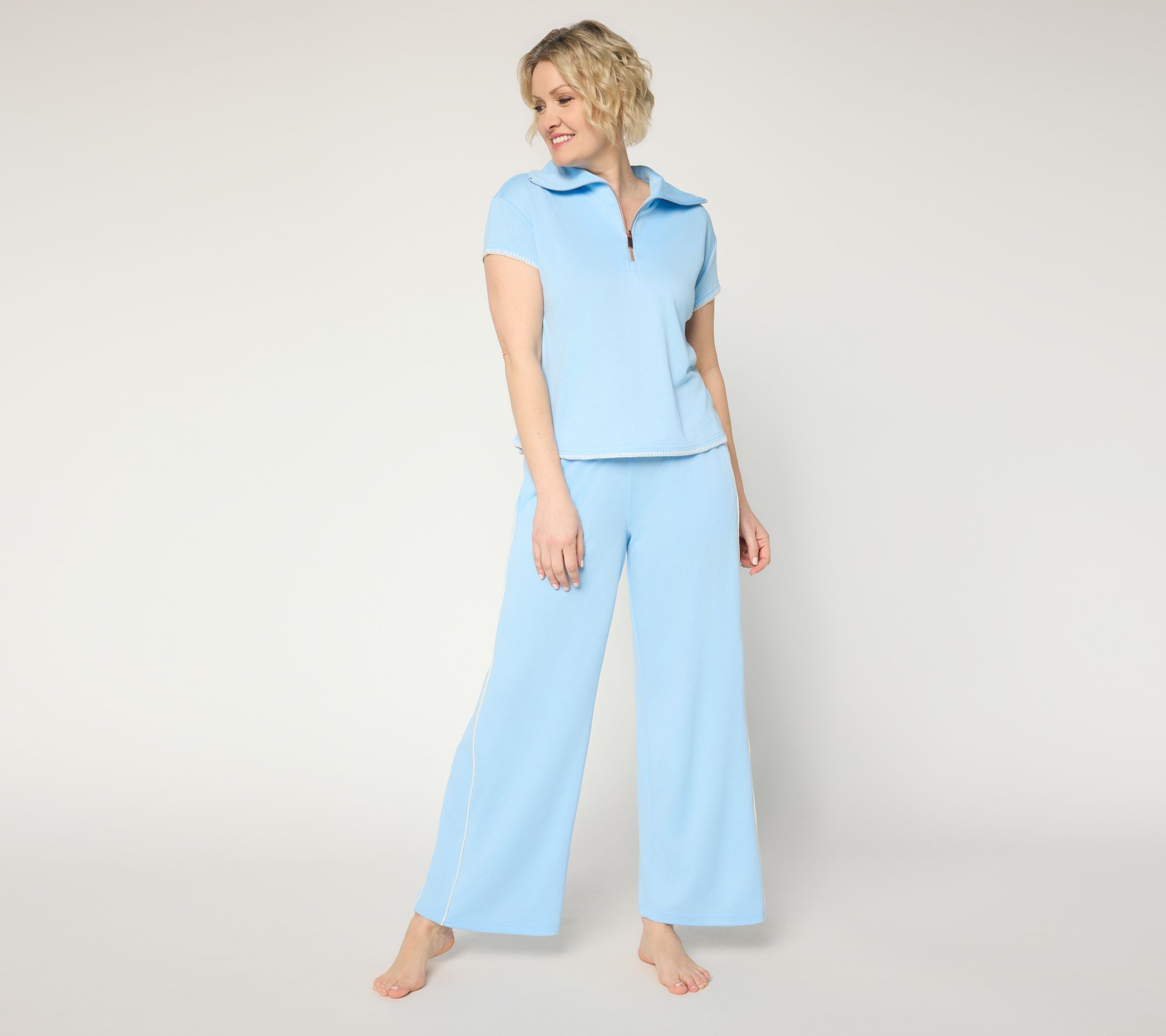 MUK LUKS French Terry Quarter Zip Short Sleeve Lounge Set