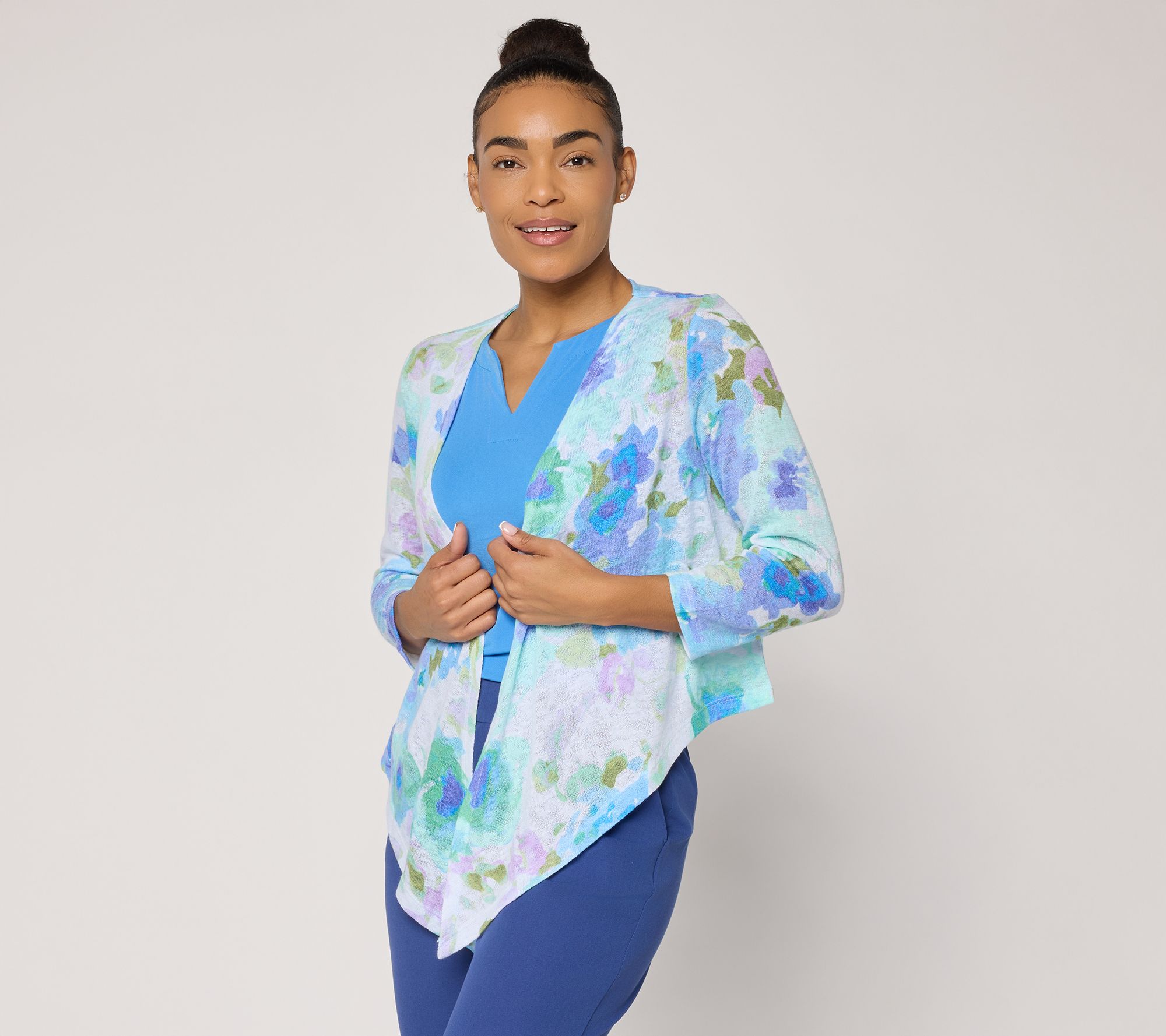 Susan Graver Printed Sweater Knit 3/4 Sleeve Shrug