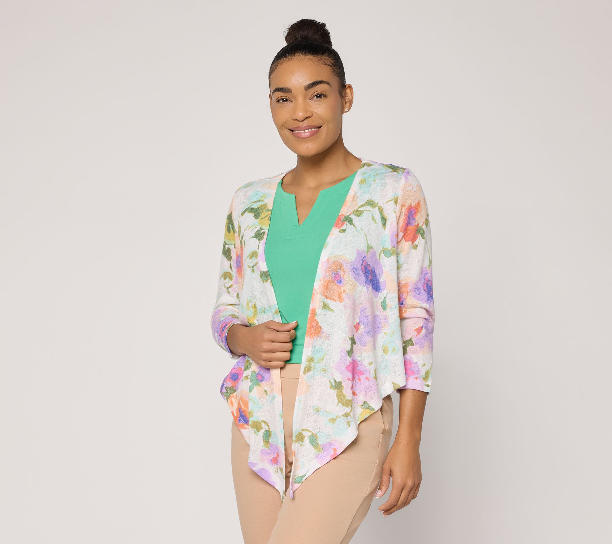 Susan Graver Printed Sweater Knit 3/4 Sleeve Shrug