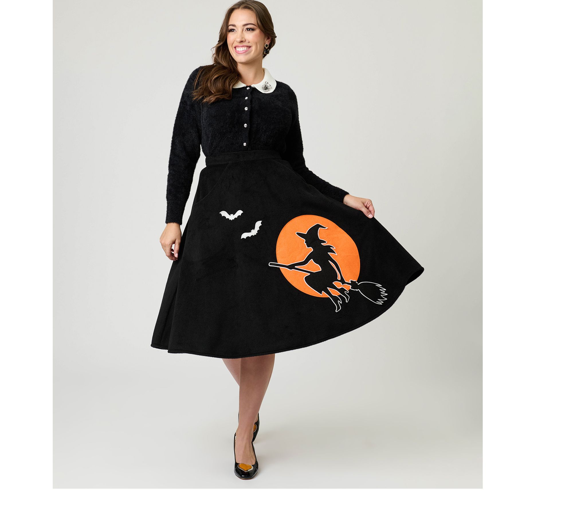 Unique Vintage Flying Witch Soda Shop Swing Skirt