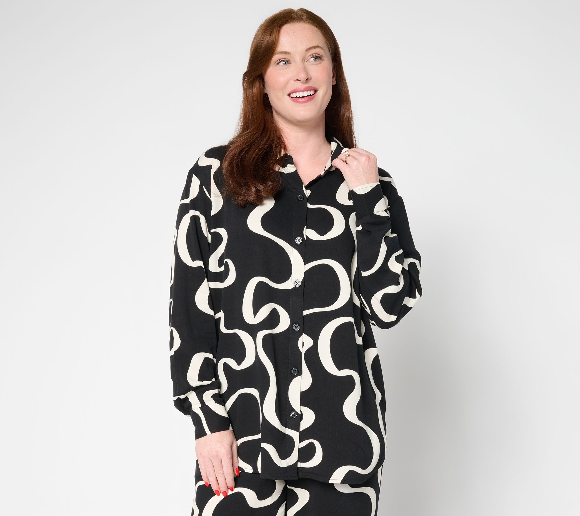 "As Is" Brandis Dress Out Loud Printed Long Sleeve Blouse