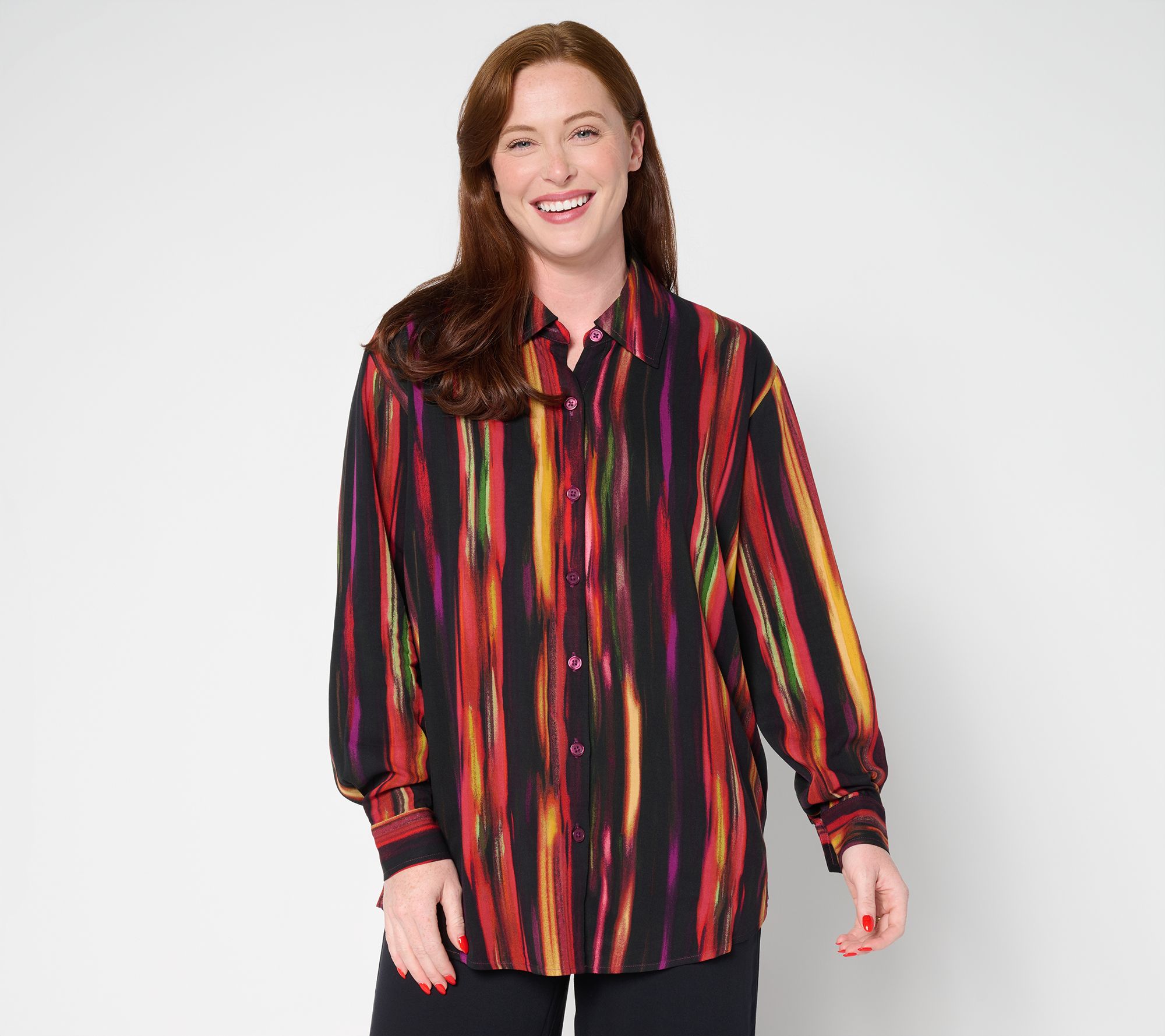 "As Is" Brandis Dress Out Loud Printed Long Sleeve Blouse