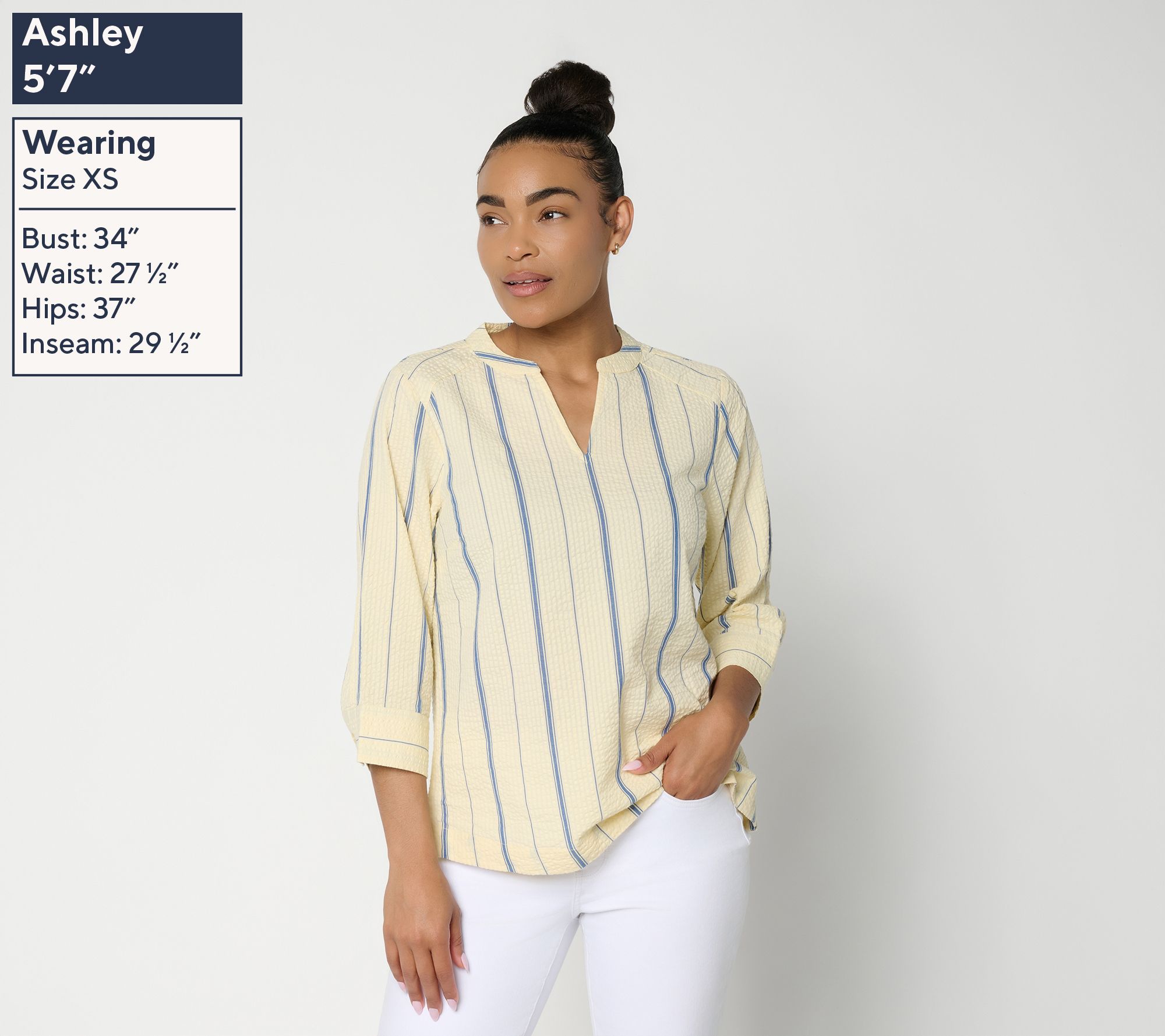 Joan Rivers Split Neck Varigated Seersucker Popover - QVC.com