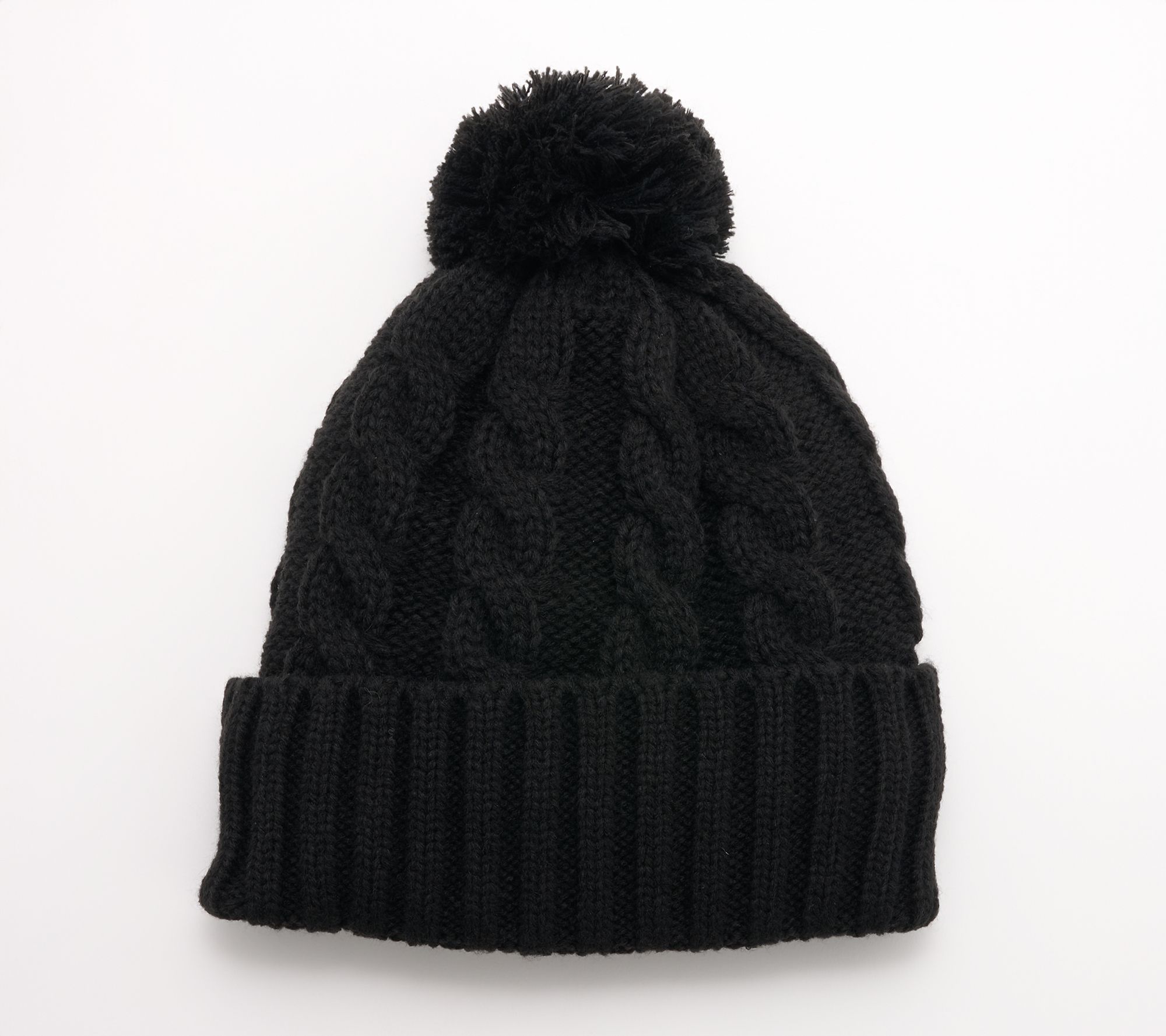 "As Is" Susan Graver Cable Knit Cuffed Hat with Pom Pom