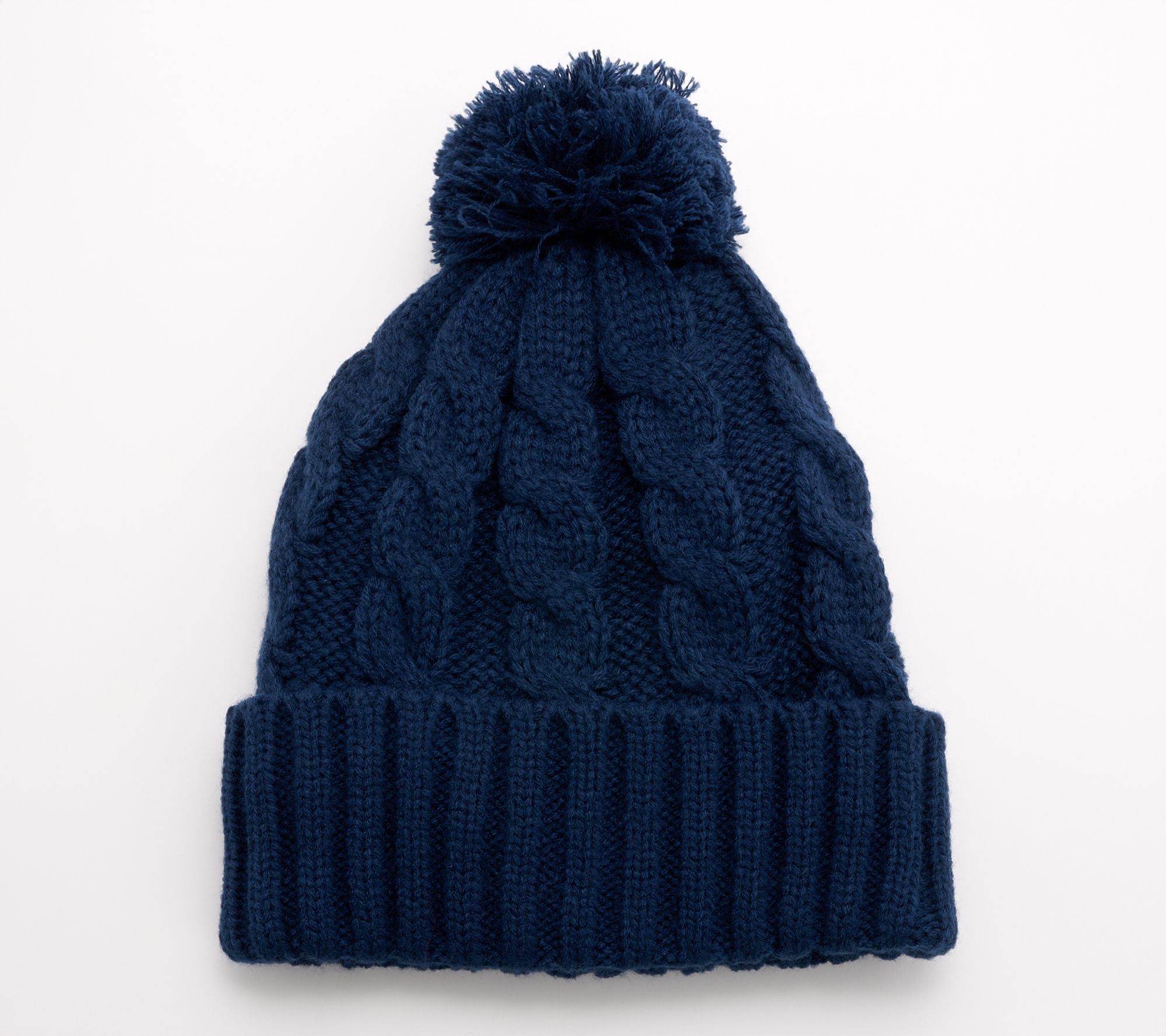 "As Is" Susan Graver Cable Knit Cuffed Hat with Pom Pom