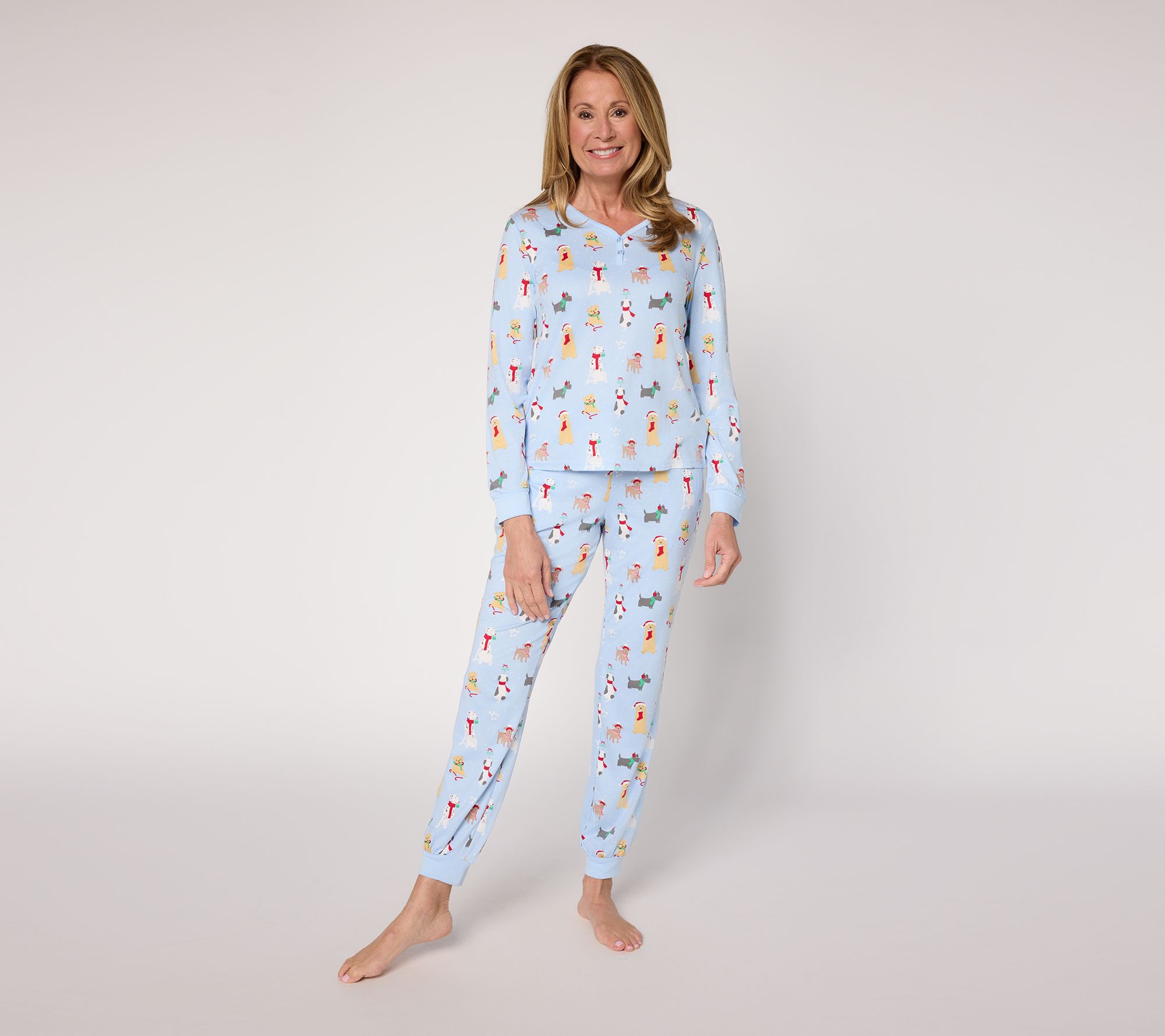 "As Is" MUK LUKS Tall Cloud Knit Henley Printed Pajama Set