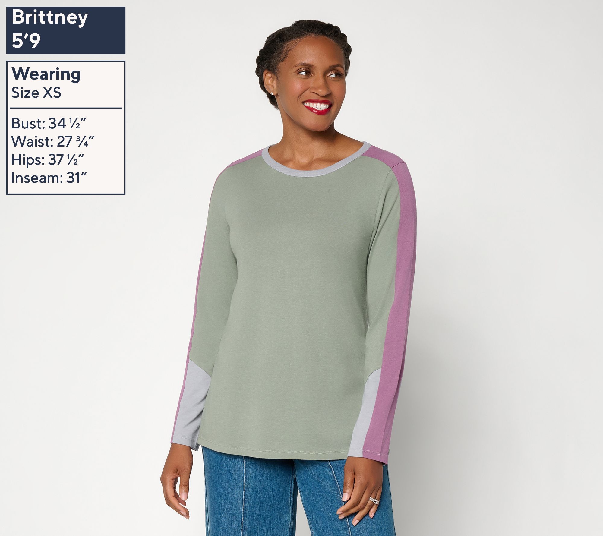 LOGO by Lori Goldstein Color Blocked Long Sleeve Knit Top | QVC