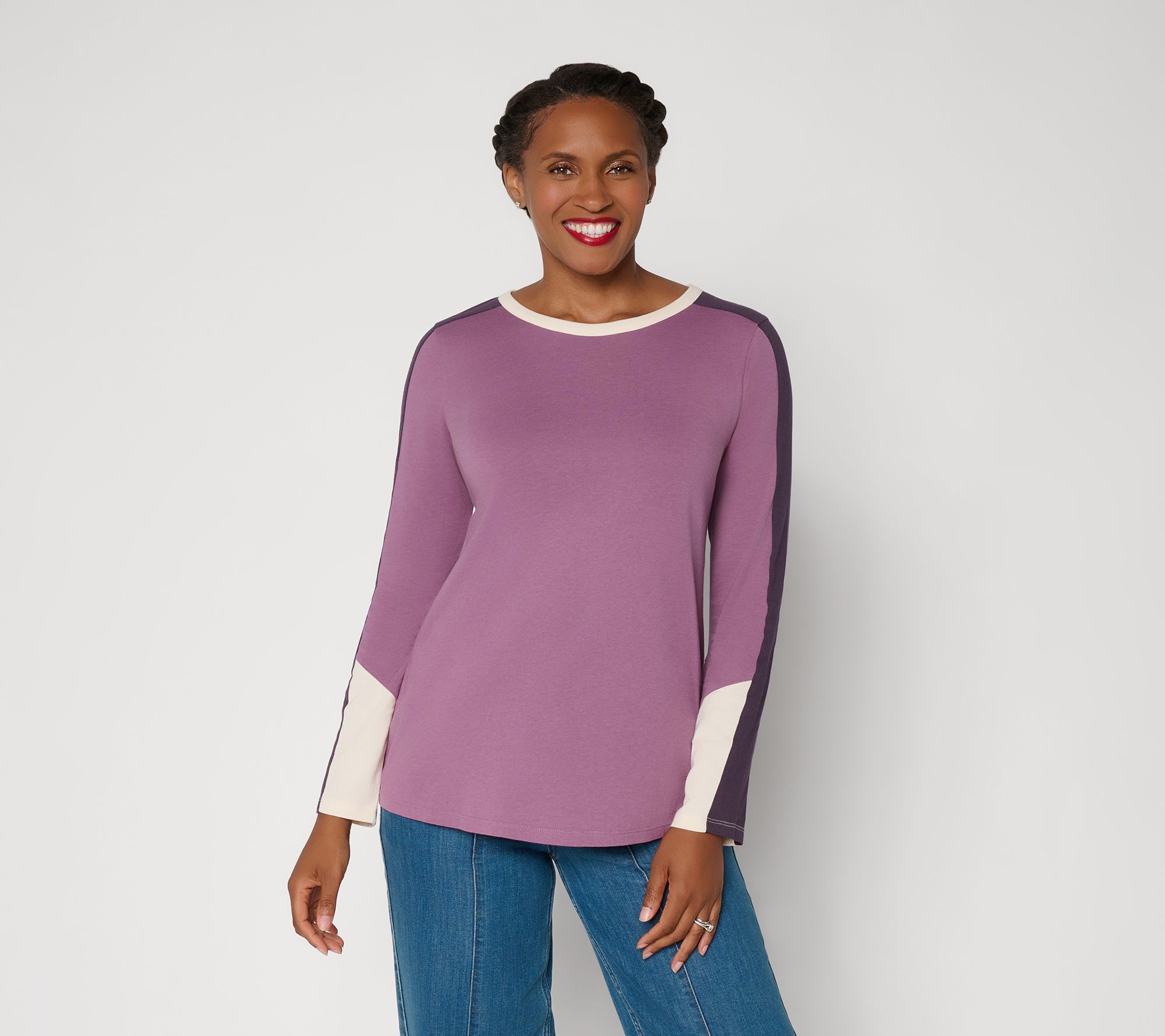 LOGO by Lori Goldstein Color Blocked Long Sleeve Knit Top
